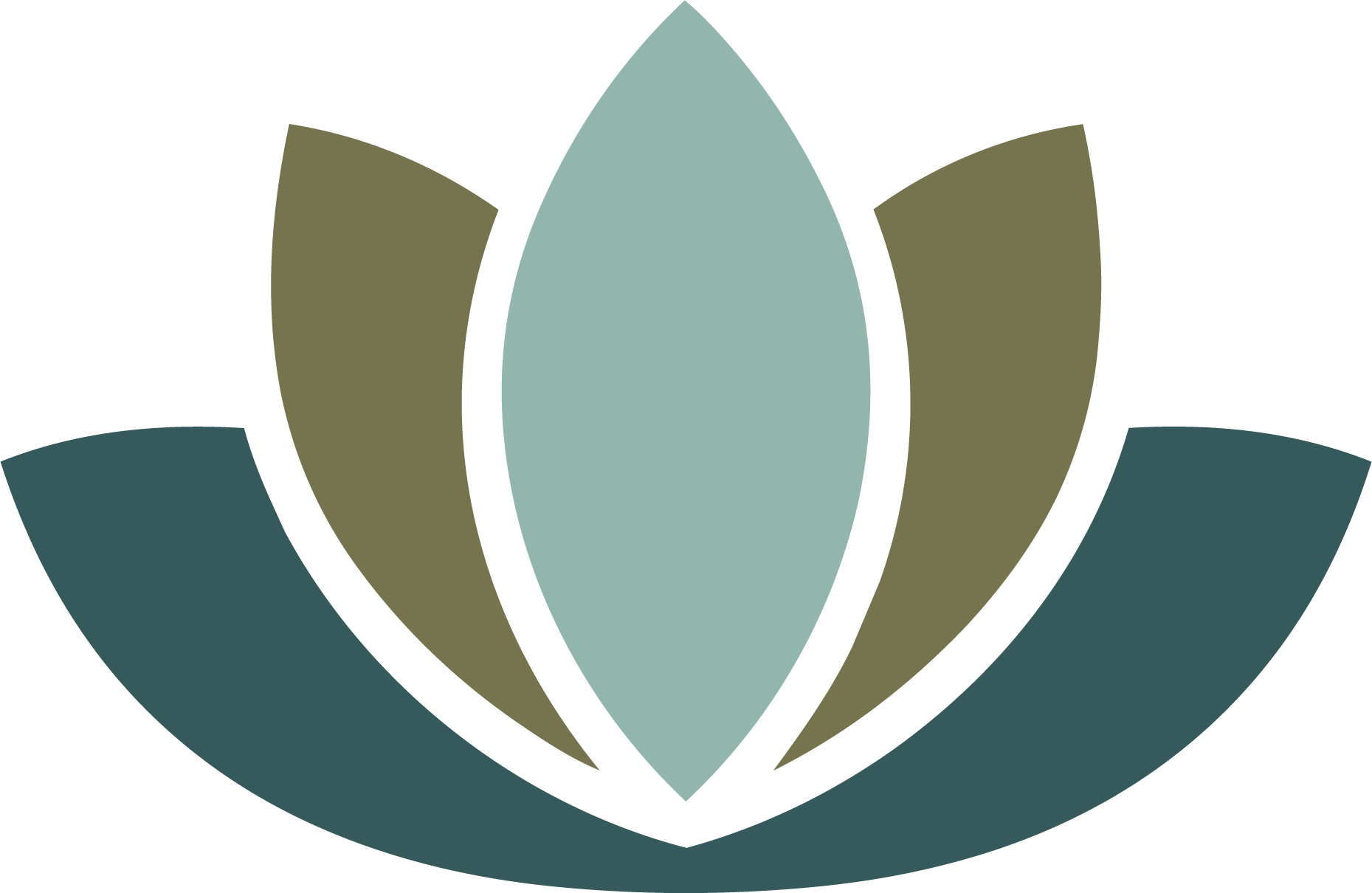 Stylized logo resembling a lotus flower with layered petals in shades of green and blue.