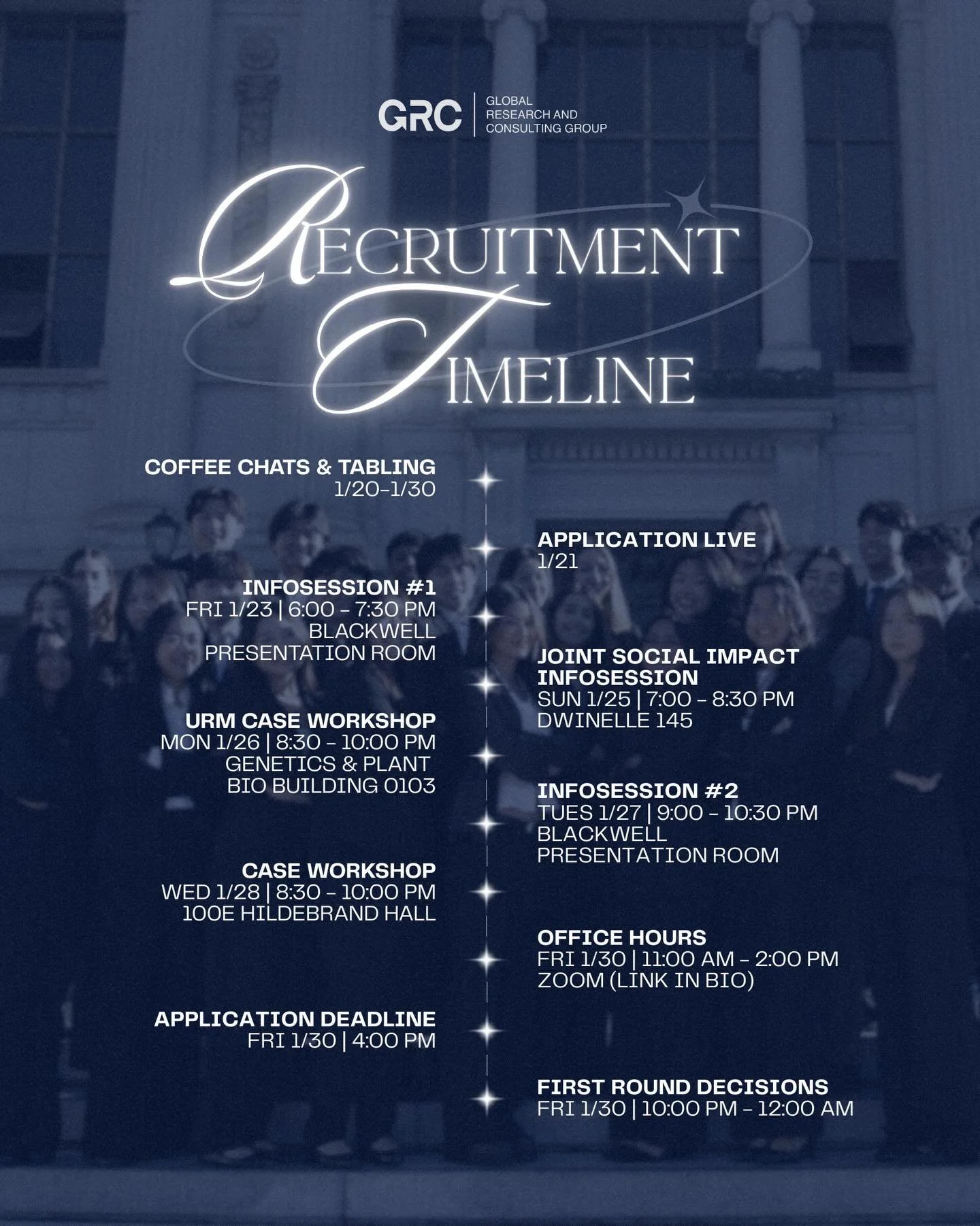 Our UPDATED Recruitment Timeline is here! Please note the location / time changes to our upcoming events ‼️

Link in bio for more information. We can&rsquo;t wait to meet you! 🌐