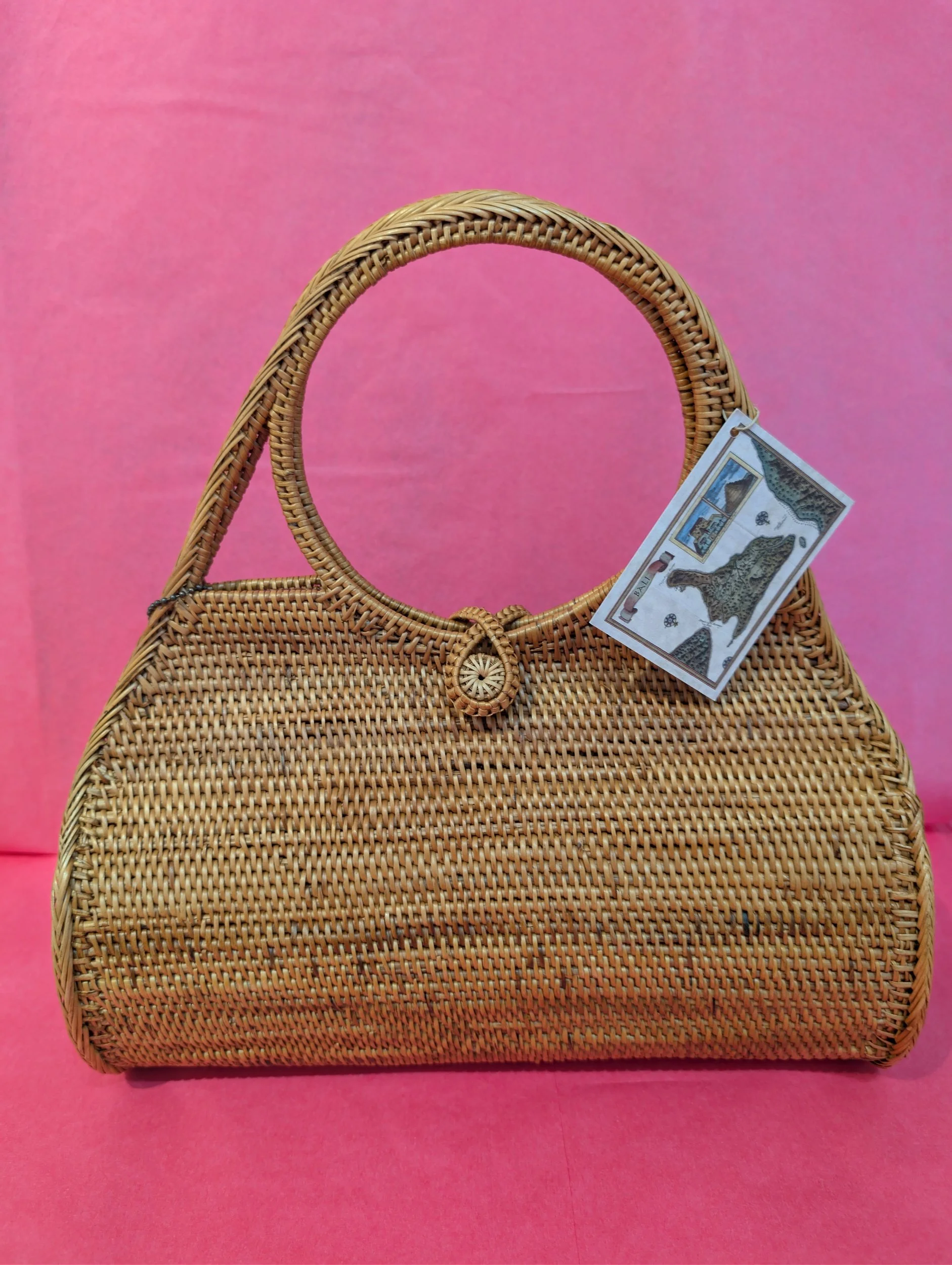 Rattan Roll Handbag with Circle Handle