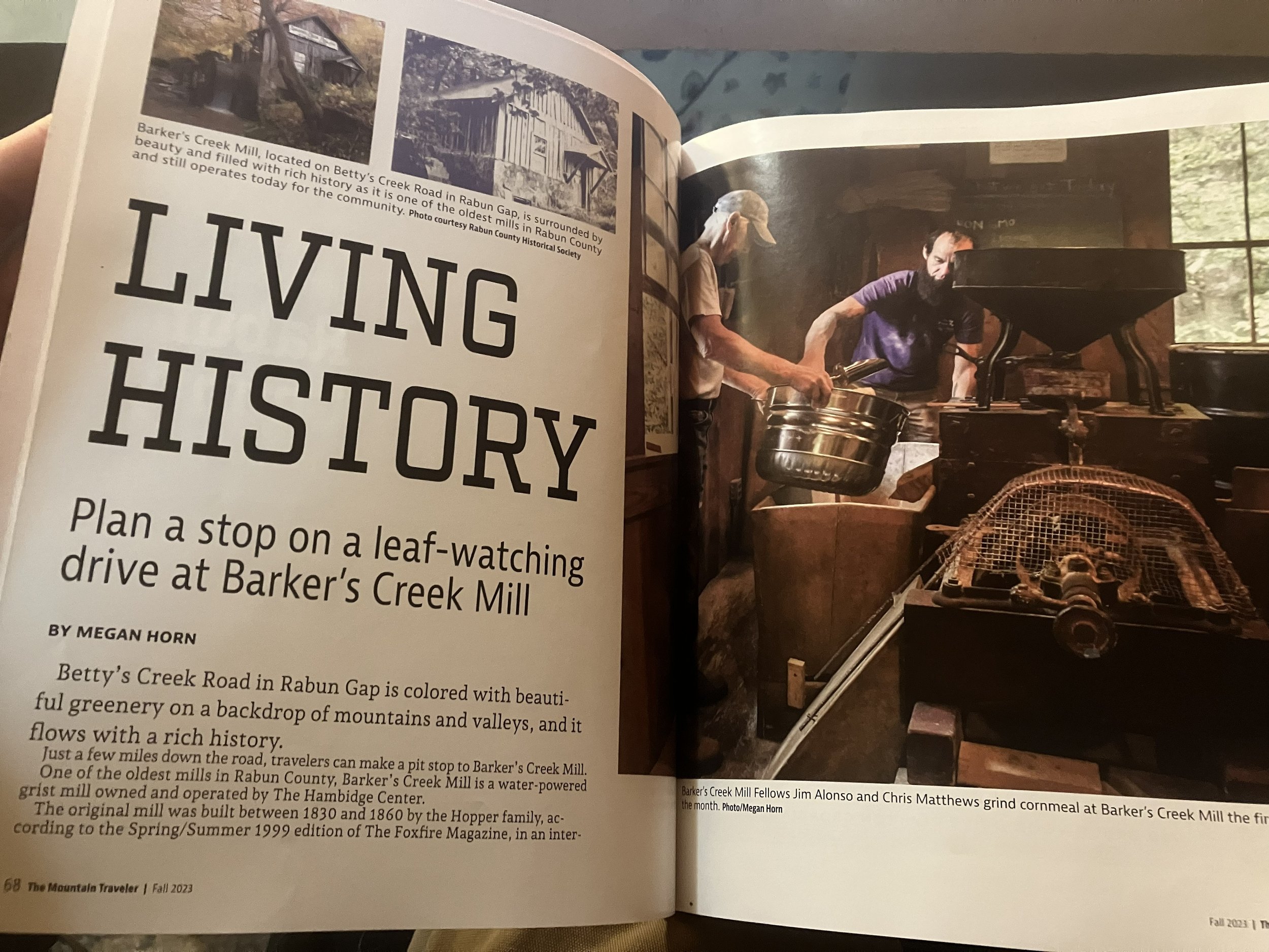 Published magazine article featuring the Barker's Creek Mill in action on first Saturday of each month.