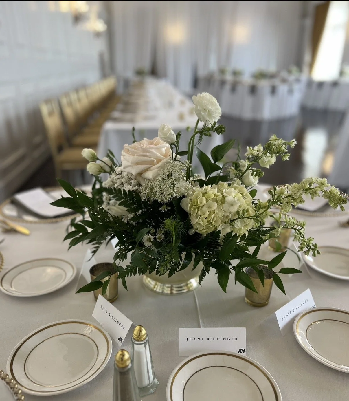 Luxurious White Rose and Hydrangea Centerpiece