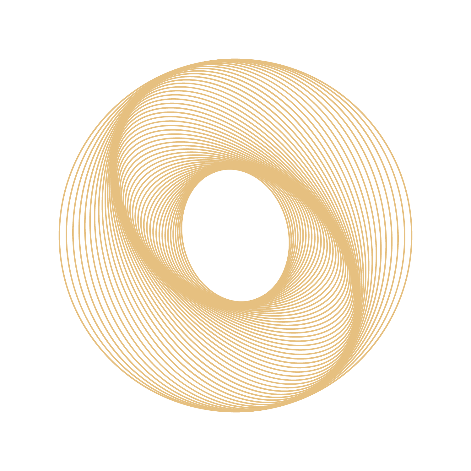 Abstract design with golden lines forming a circular, oval, or torus shape on a white background.