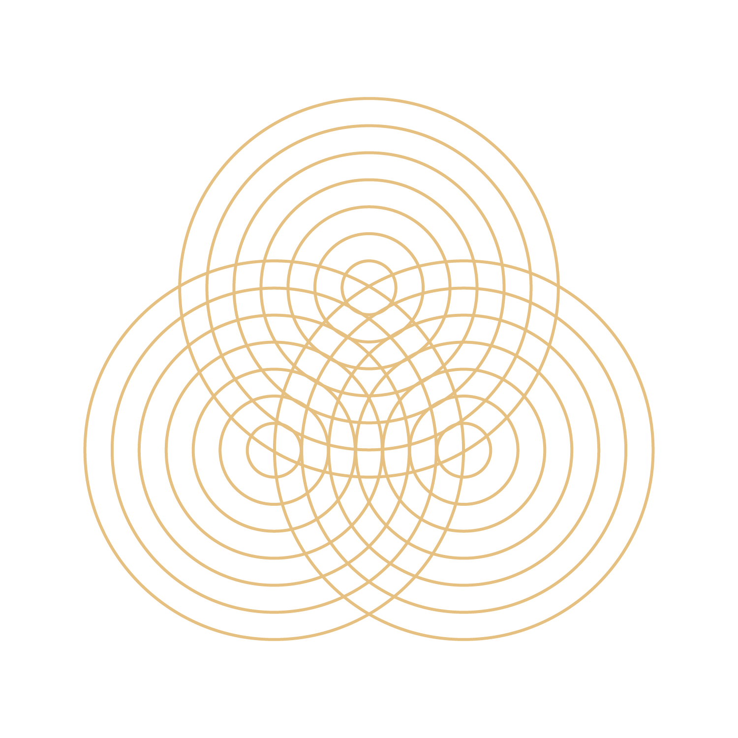 Gold concentric circles and geometric patterns on a black background