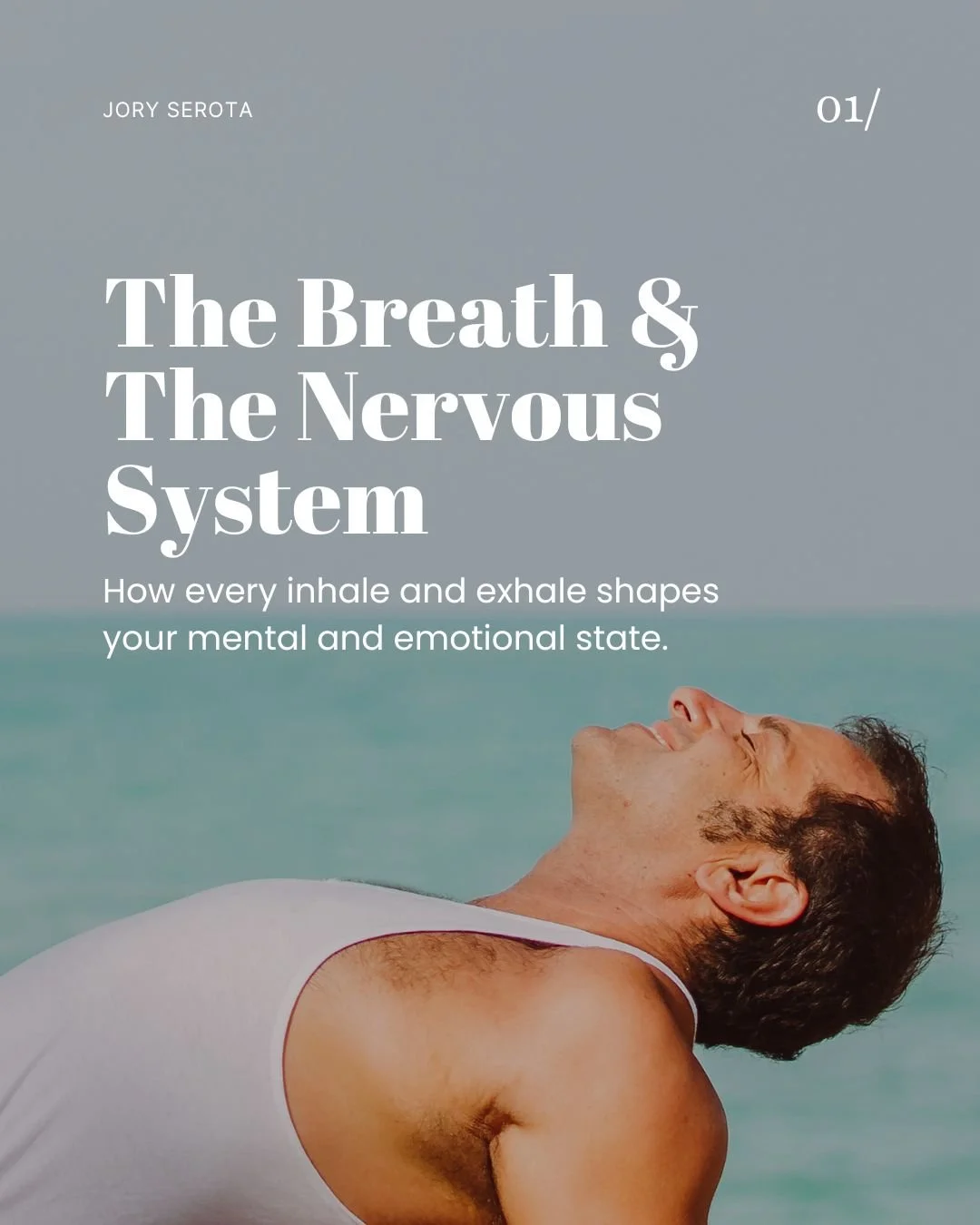 Book cover titled 'The Breath & The Nervous System' by Jory Serota featuring a man relaxing outdoors.