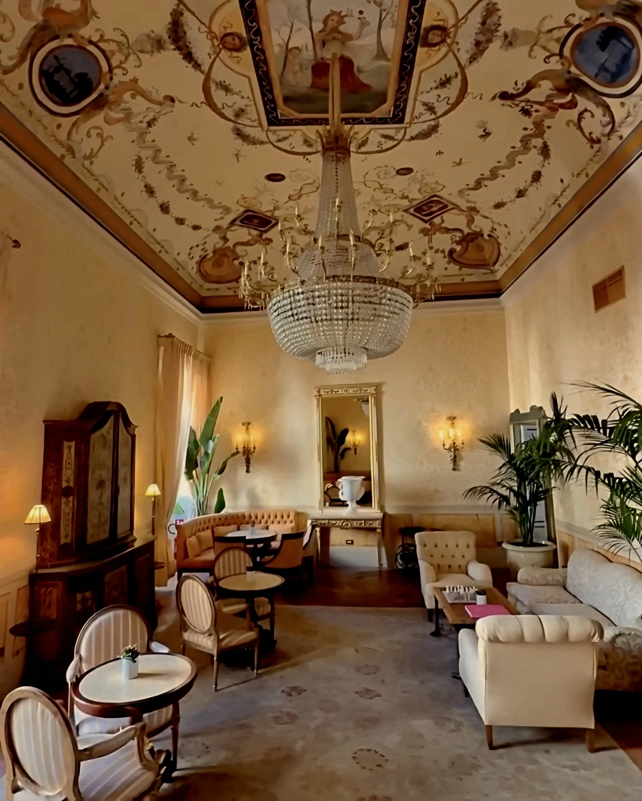 Eighteenth-century fresco details in drawing room at Caruso A Belmond Hotel Ravello Amalfi Coast Italy