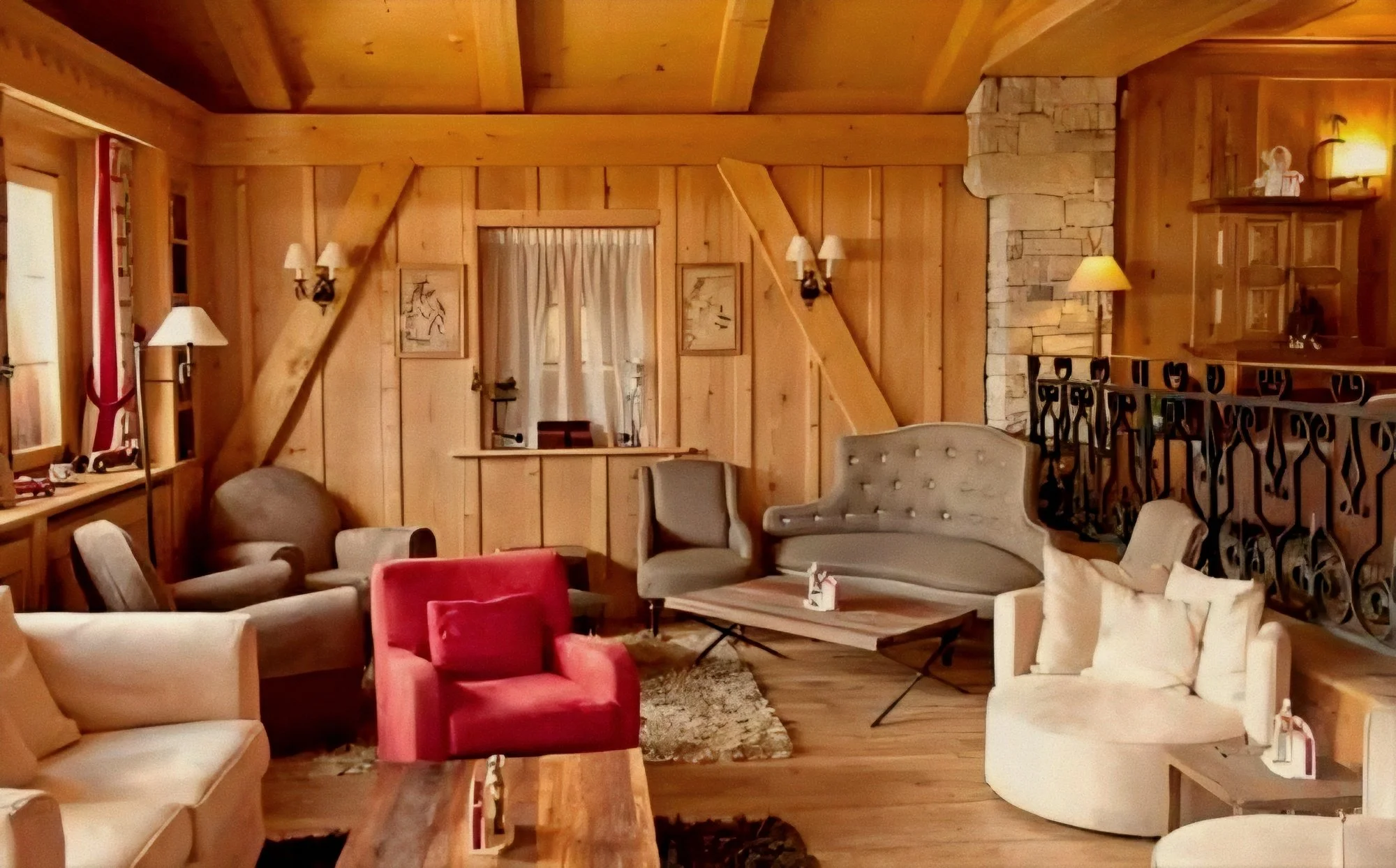 Alpine lounge bar and pine joinery at Le Chalet d’Adrien Luxury Swiss Alps in Verbier, Valais, Switzerland.