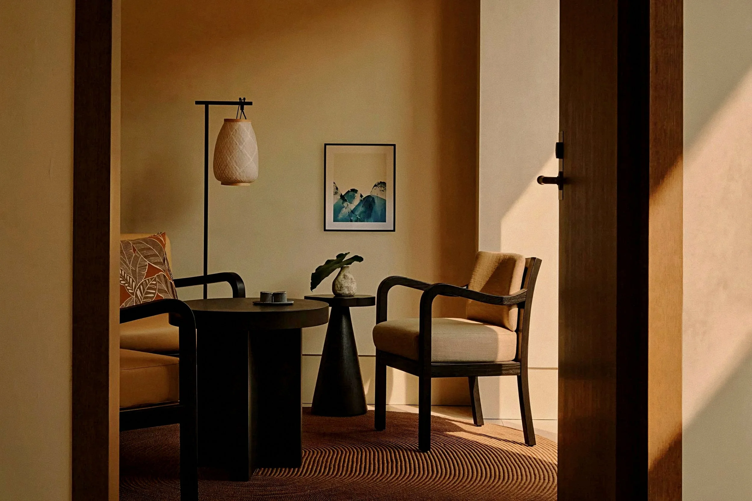 Private study alcove in a luxury villa at Rosewood Miyakojima resort in Okinawa, Japan, Ryukyu Islands.