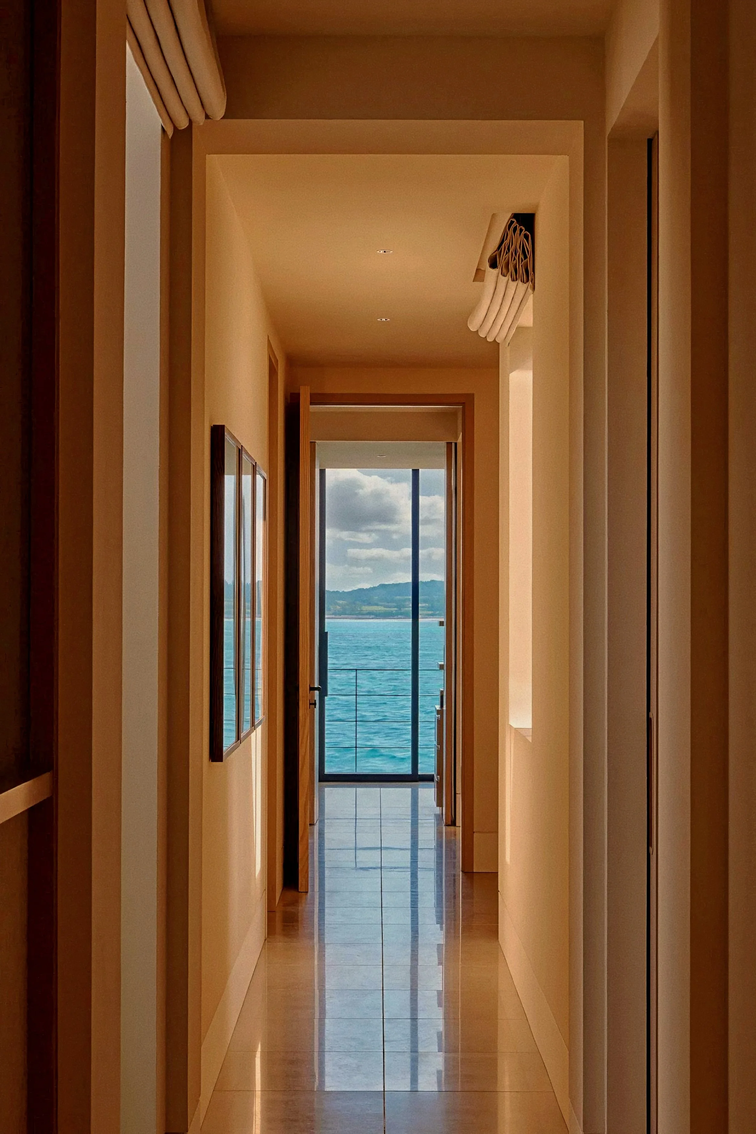 Architectural hallway and villa view at Rosewood Miyakojima luxury resort in Okinawa, Japan, in the Ryukyu Islands.
