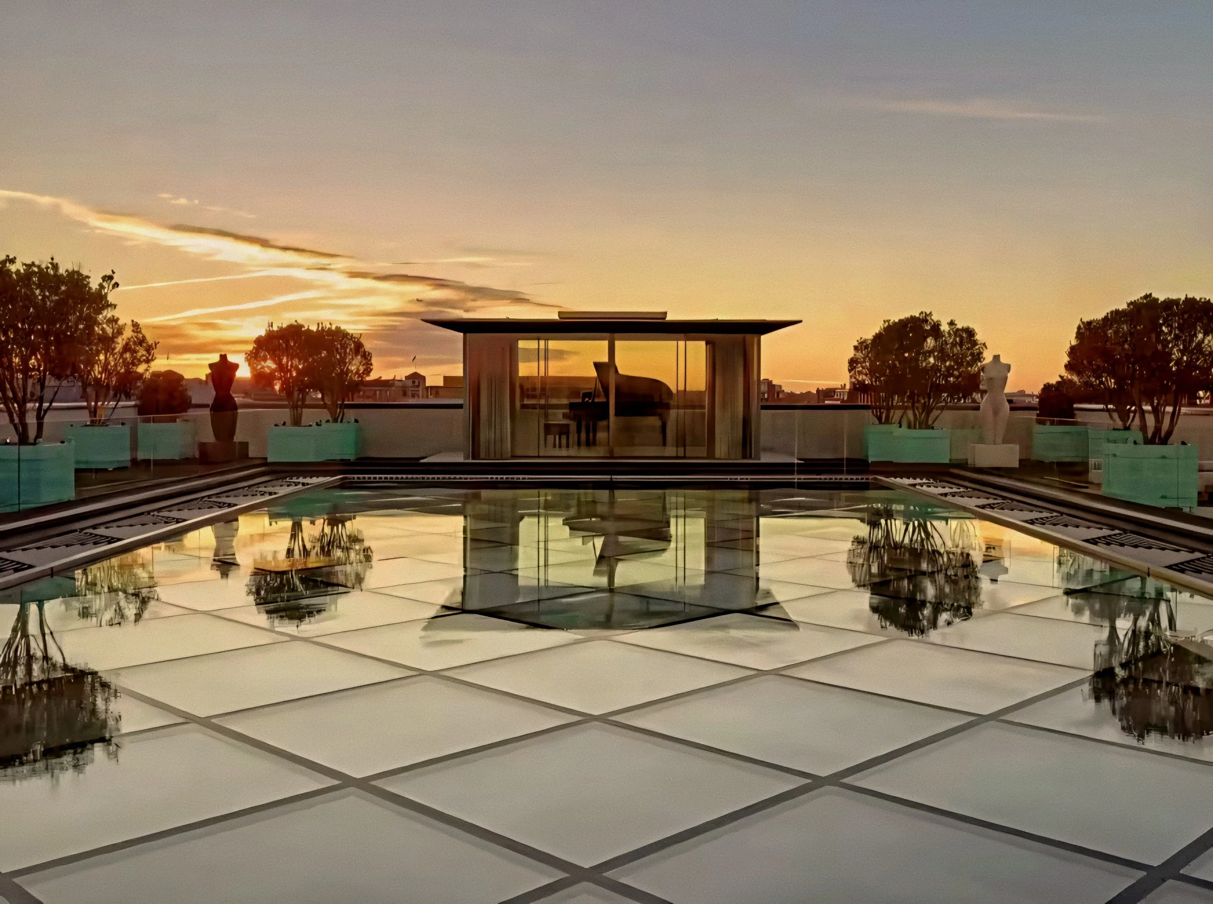Rooftop pool and glass pavilion by Andrew Ewing at Claridge's Hotel Mayfair London Penthouse.