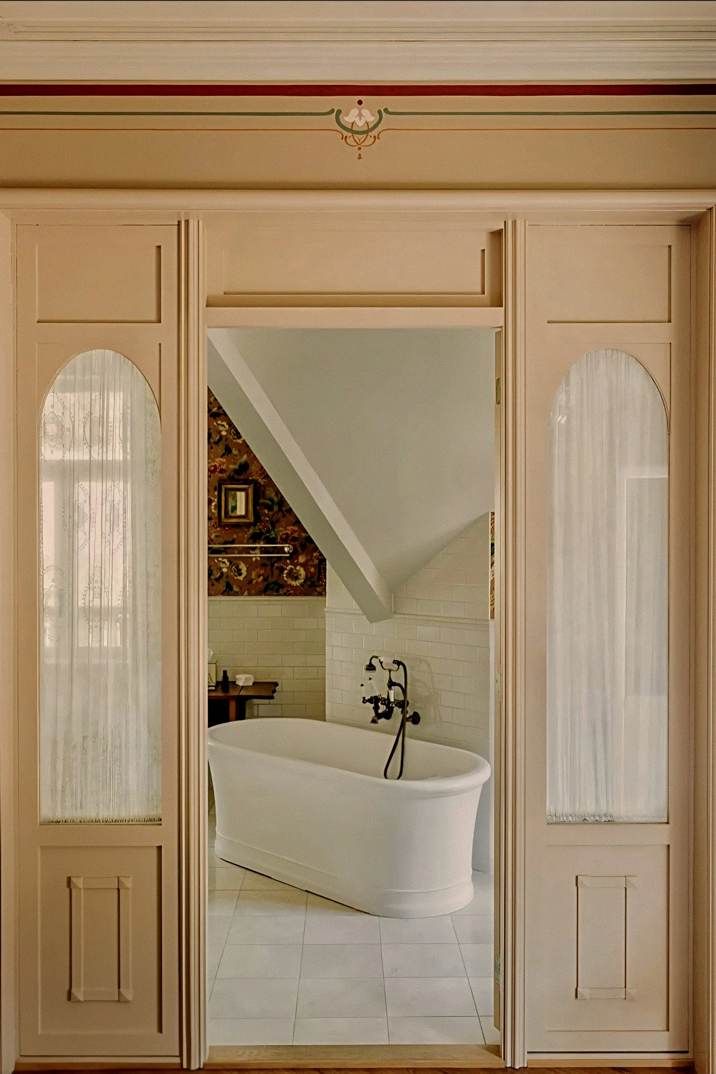 Nineteenth-century freestanding soaking tub in luxury suite at Hotel Union Øye Norway fjords