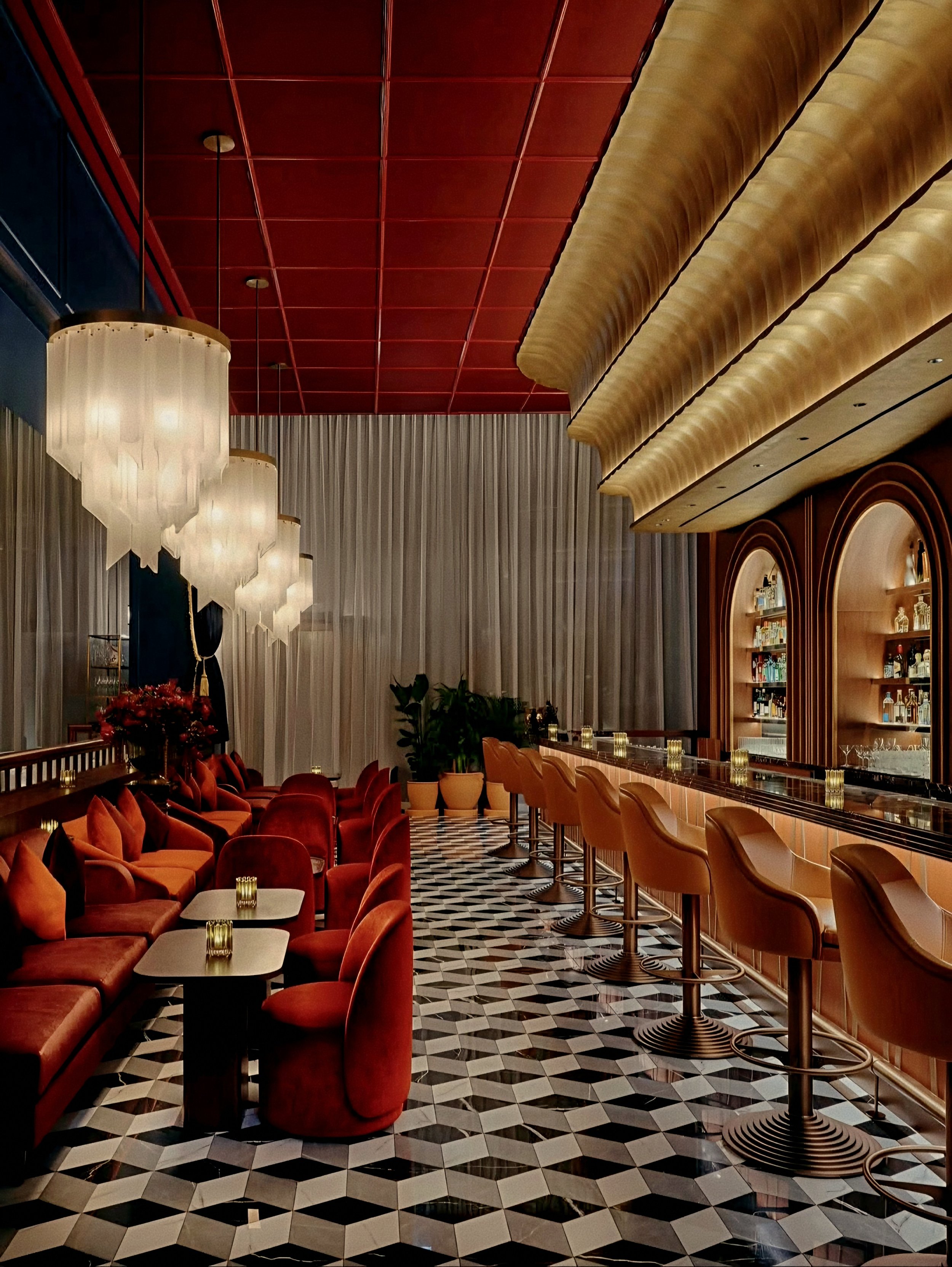 Carbone Dubai Michelin star Italian restaurant at Atlantis The Royal Palm Jumeirah bar alcove.