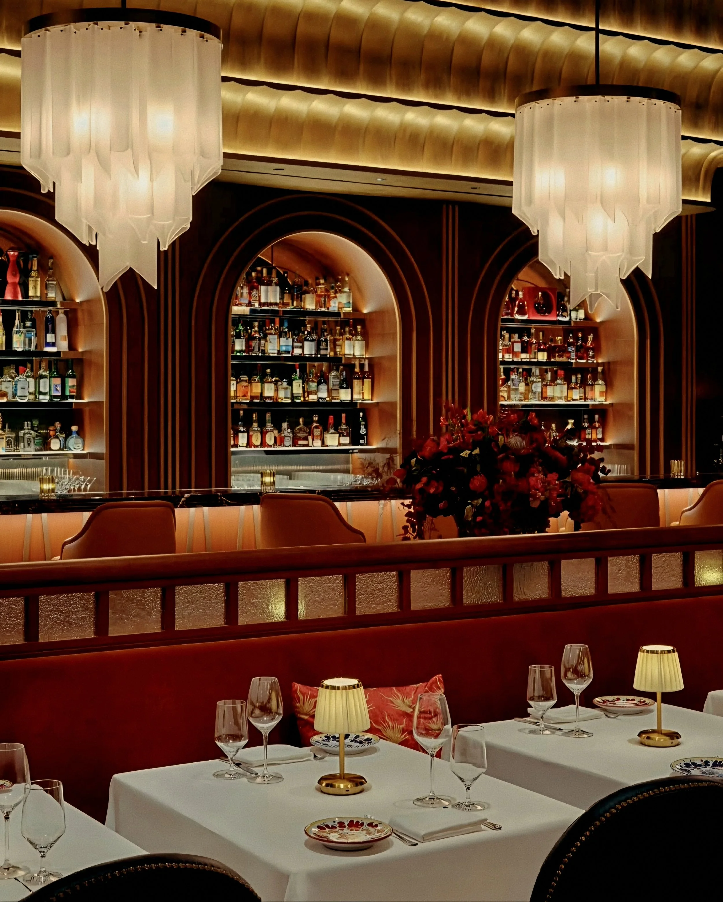 Carbone Dubai Michelin star Italian restaurant at Atlantis The Royal Palm Jumeirah lounge interior.