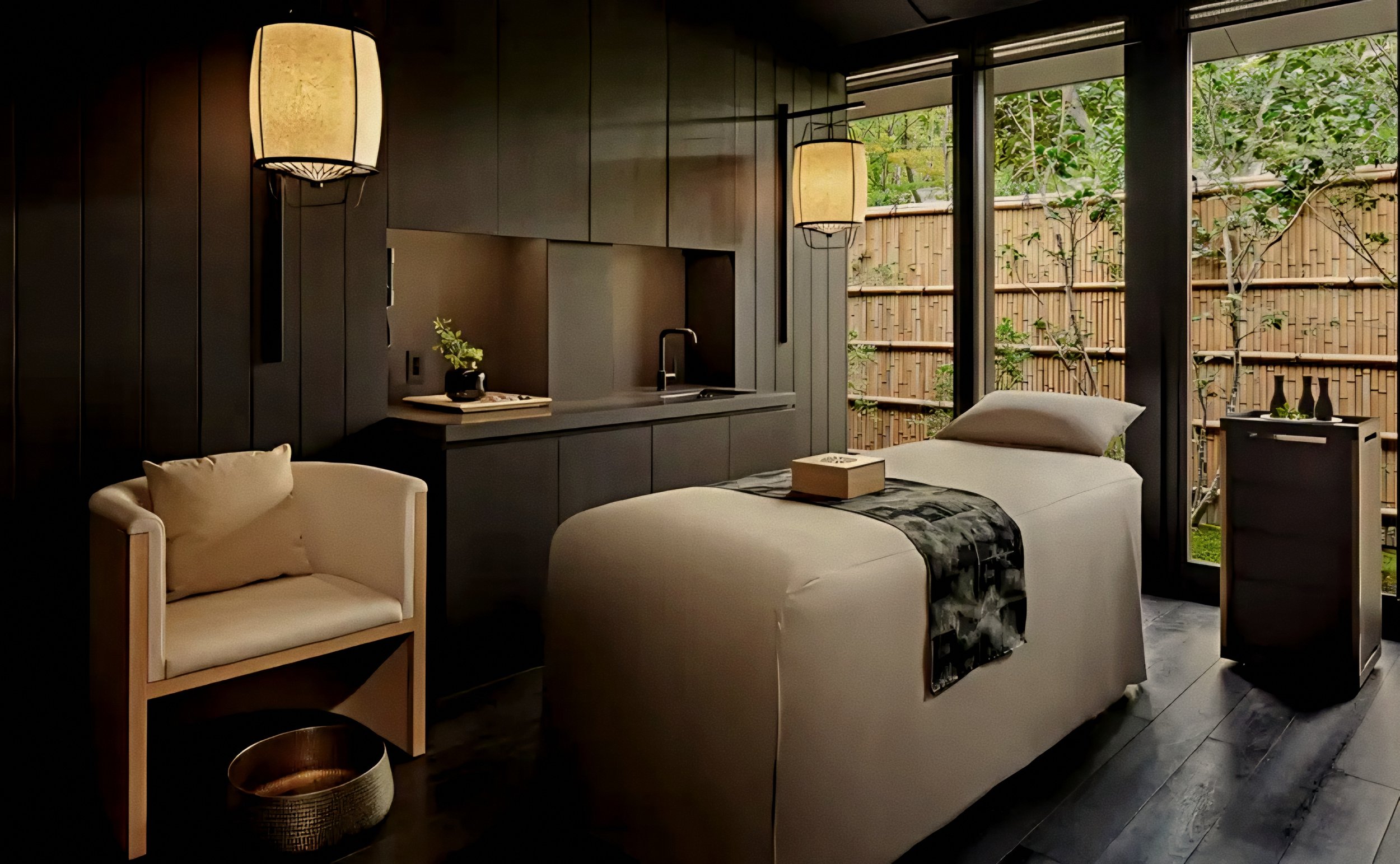 Serene spa treatment room at Aman Kyoto luxury onsen spa and ryokan in Japan.