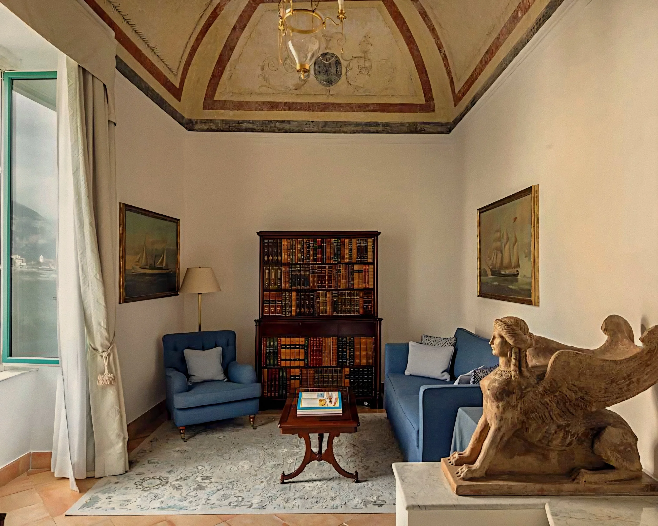 Antique library salon with vaulted fresco ceilings at Caruso A Belmond Hotel Ravello Amalfi Coast Italy