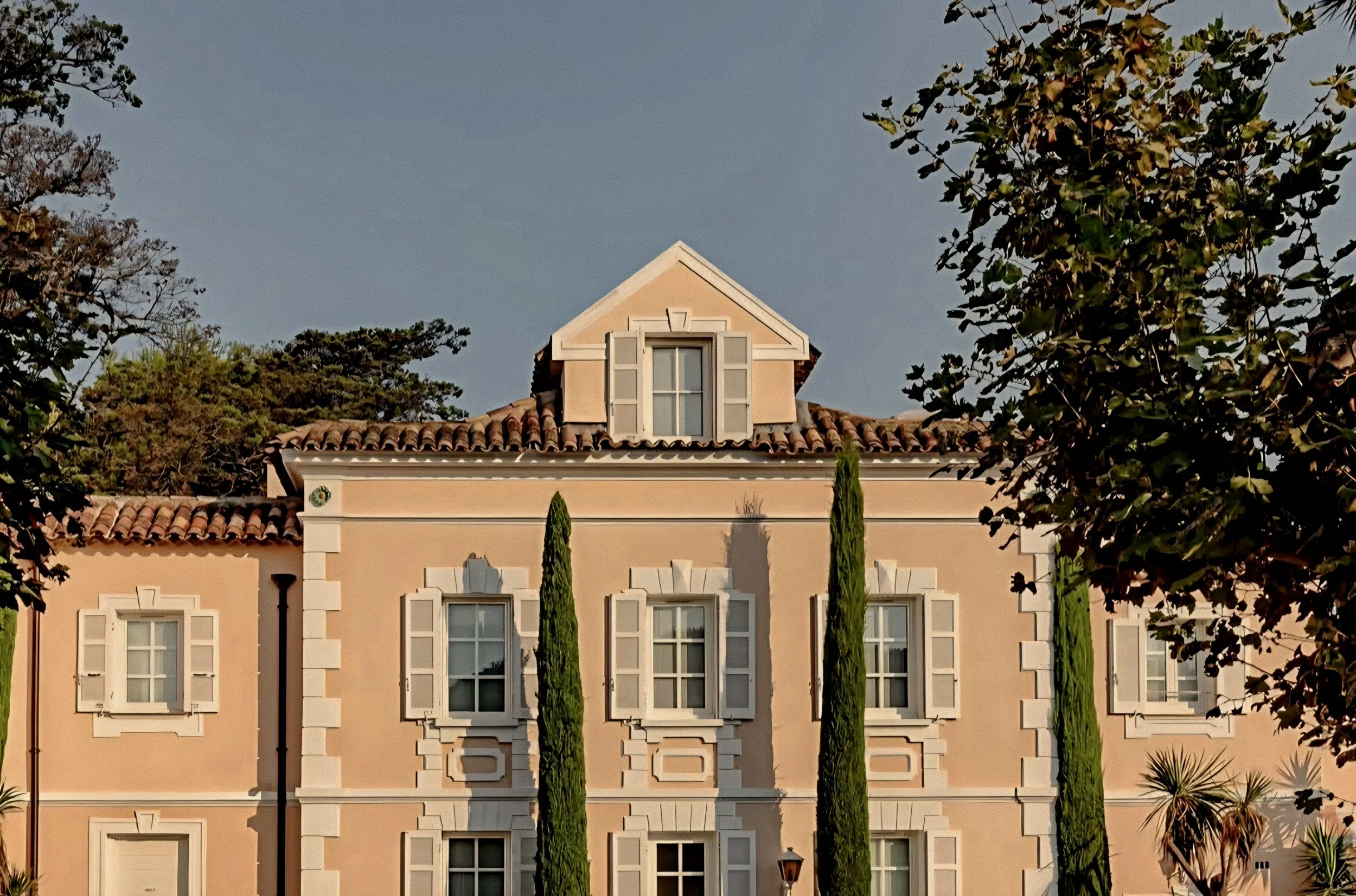 Historic stone mill tower at Cheval Blanc St-Tropez luxury hotel, french Riviera, France.