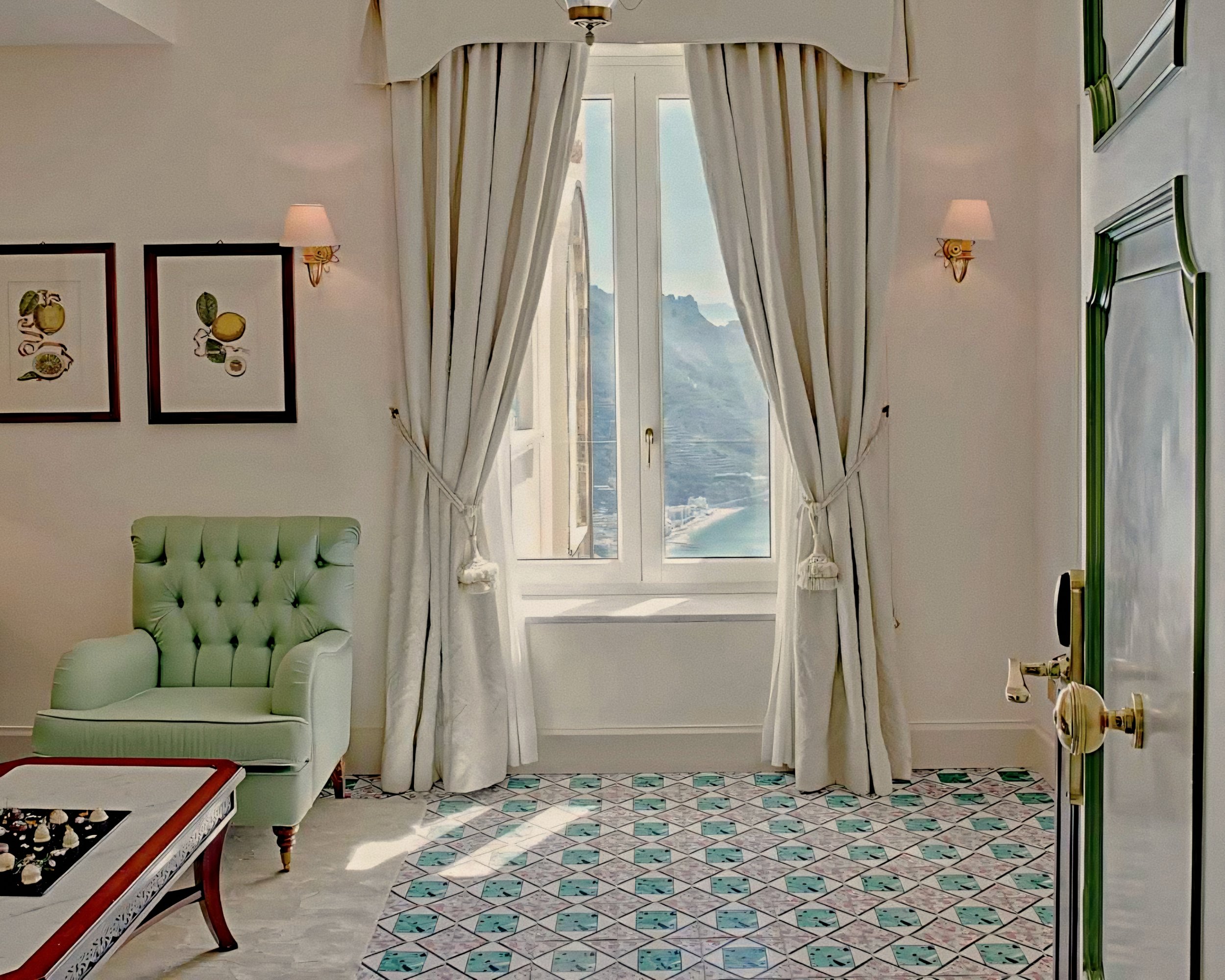Palazzo living salon with precious antiques at Caruso A Belmond Hotel Ravello Amalfi Coast Italy