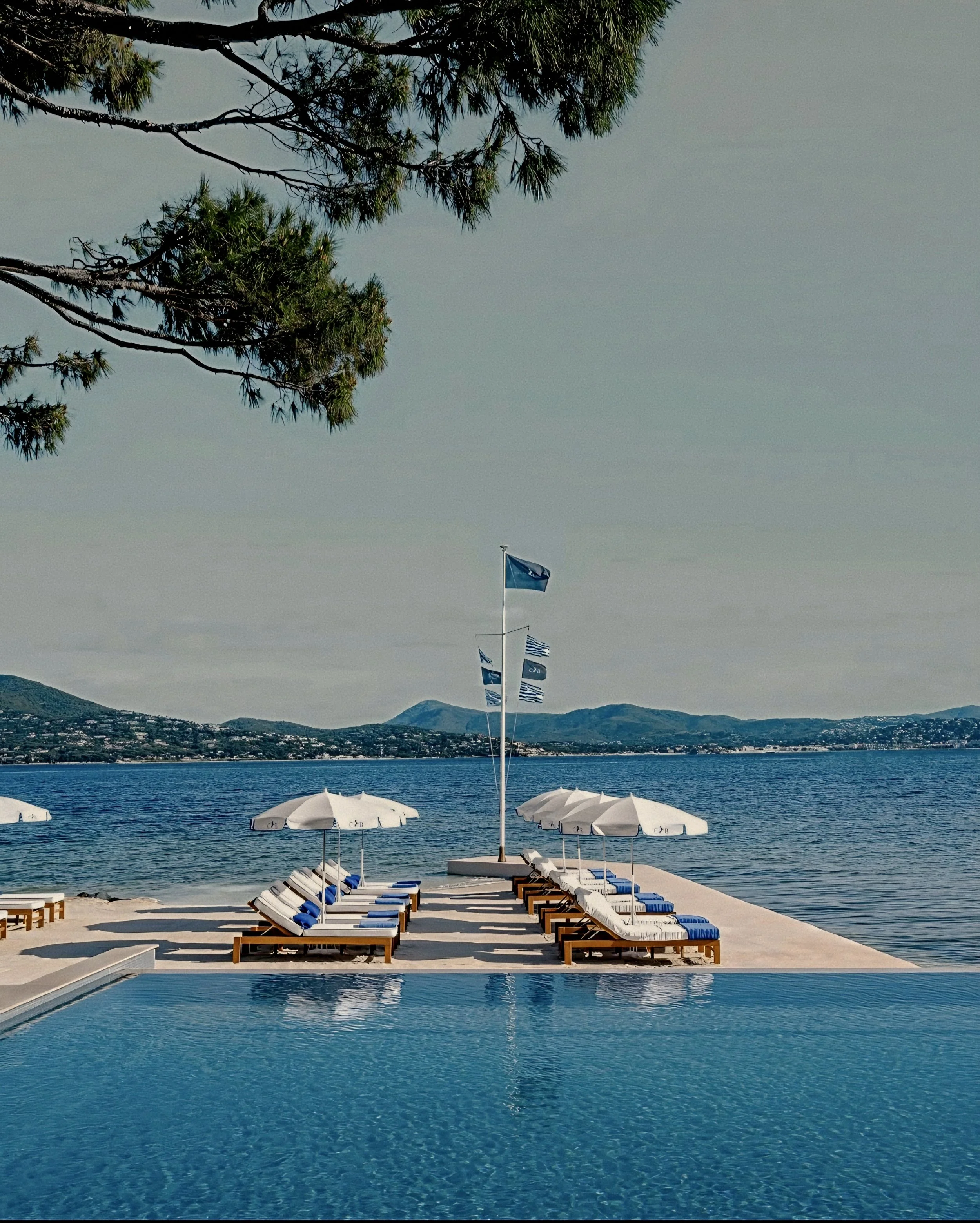 Private beach pool at Cheval Blanc St-Tropez luxury hotel on the french Riviera, France.