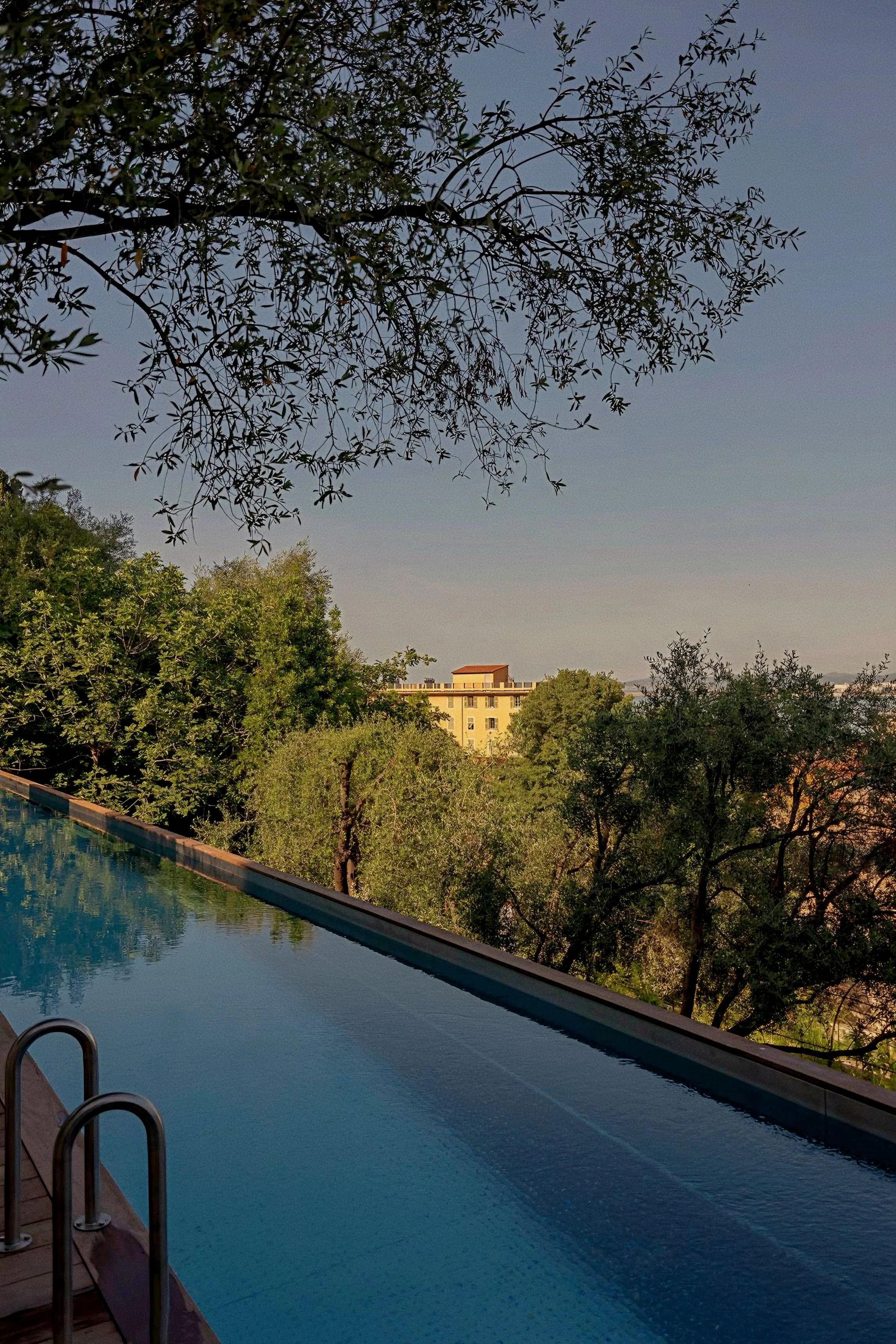 Hillside lap pool overlooking Riviera rooftops at Hôtel du Couvent, a Luxury Collection Hotel, Nice, France.