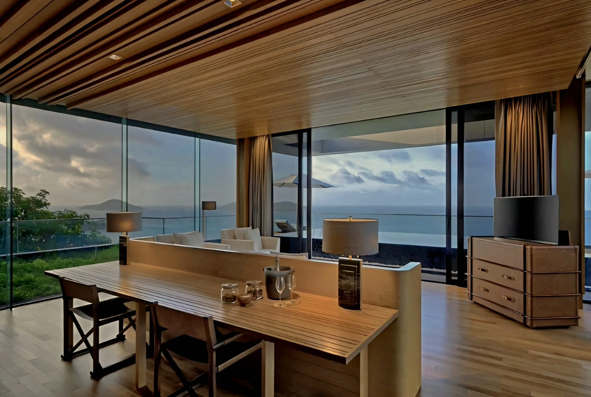 Glass pavilion and teak joinery at Six Senses Zil Pasyon, Felicite Island luxury hotel in Seychelles.