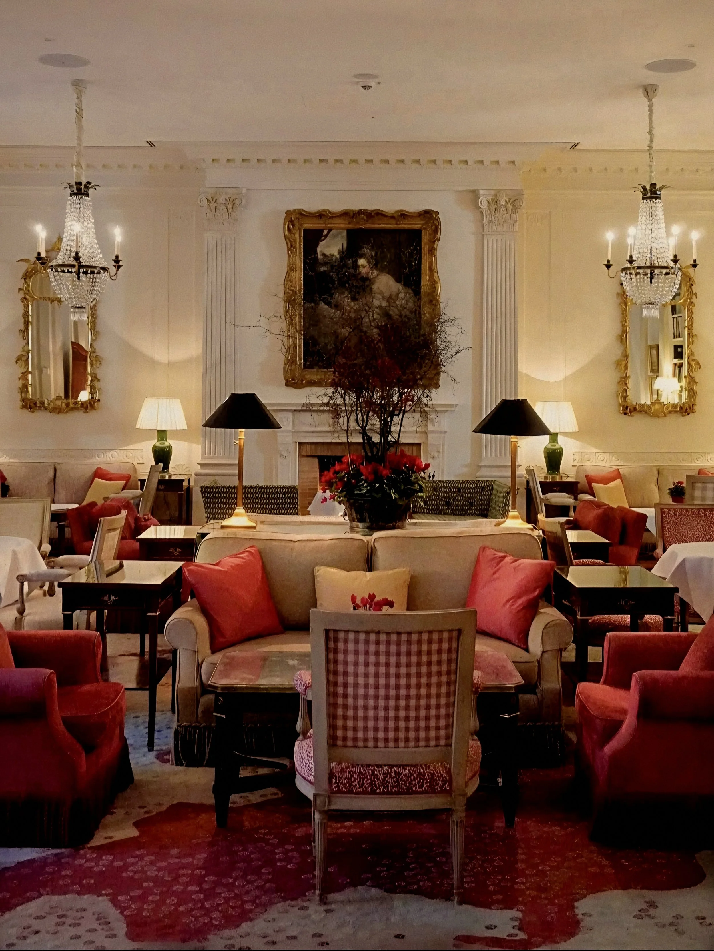 Kaminhalle fireside lounge at Brenners Park-Hotel & Spa, Lichtentaler Allee, Baden-Baden, Germany.