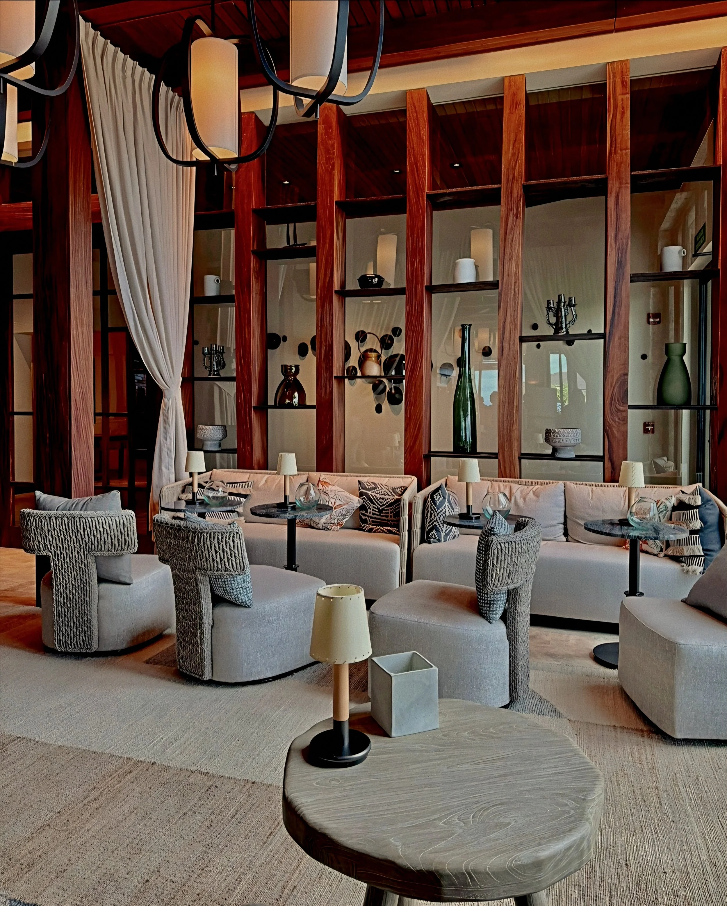 Restrained raw timber lounge design at Nekajui, Peninsula Papagayo, a Ritz-Carlton Reserve Costa Rica