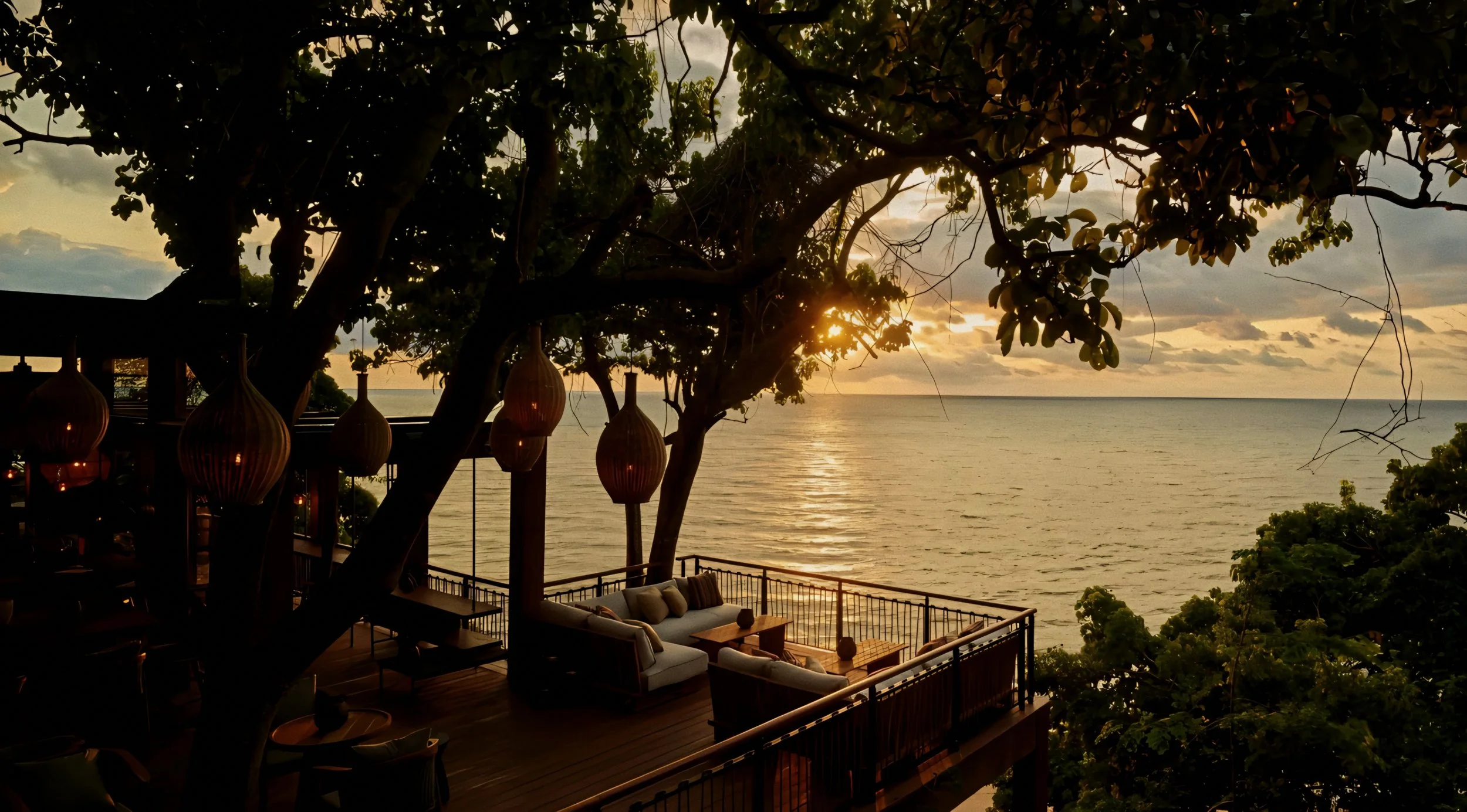 Barra Peñasco sunset bar at Rosewood Mandarina, Monteón luxury resort in Riviera Nayarit, Mexico.