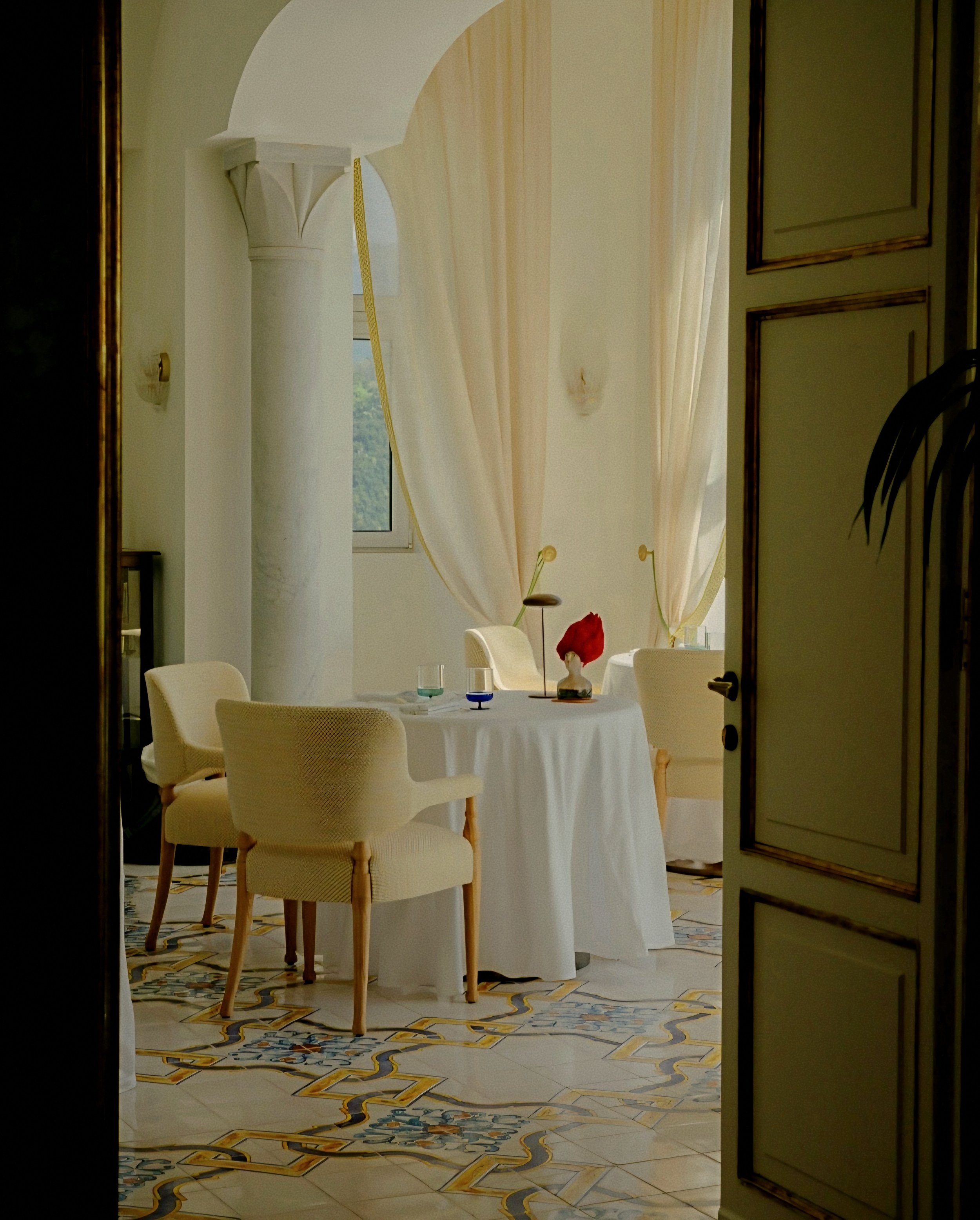 Historic dining pavilion with Neapolitan tiles at Caruso A Belmond Hotel Ravello Amalfi Coast Italy