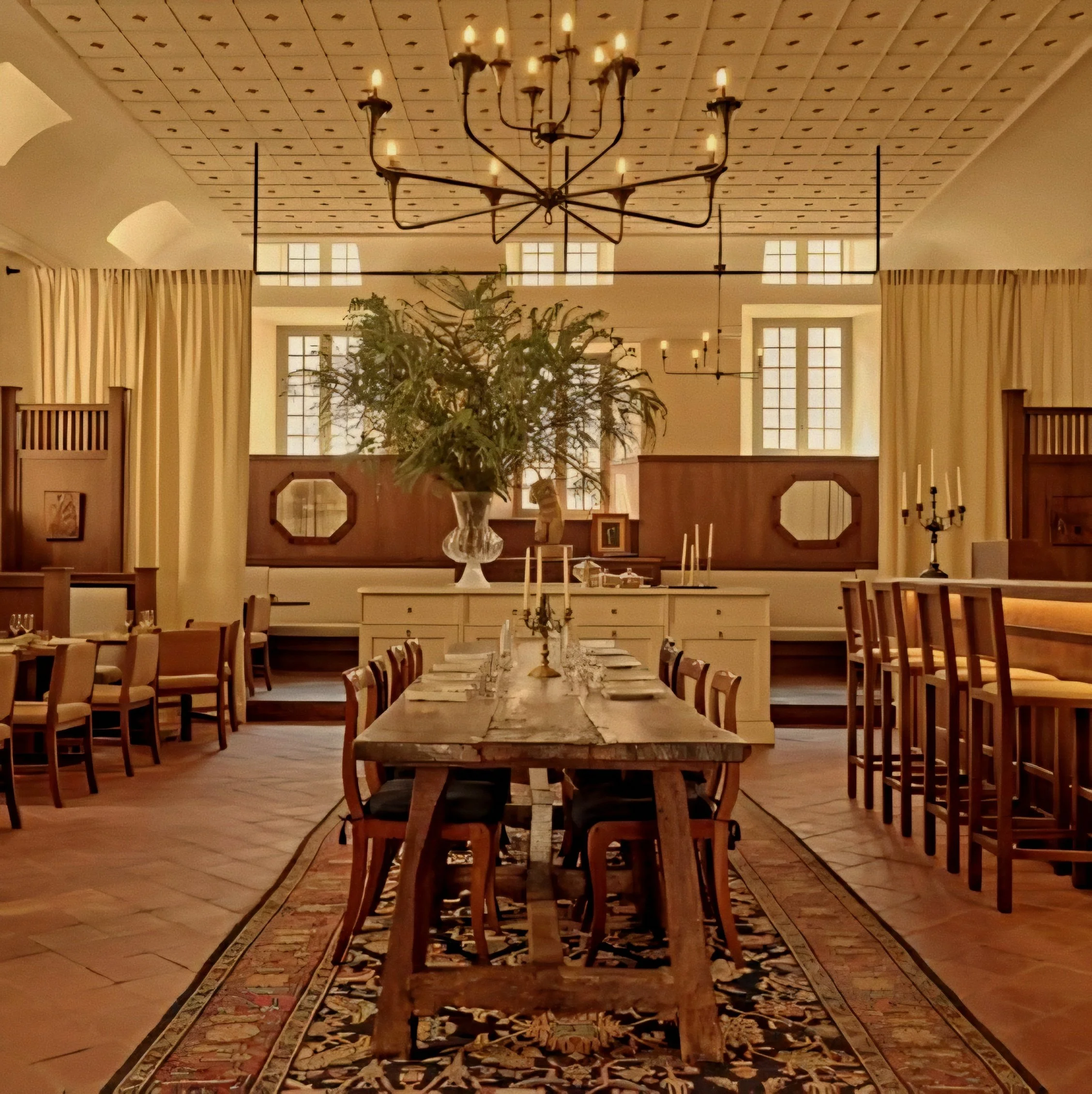 Rustic refectory dining table at Le 1604 at Hôtel du Couvent, a Luxury Collection Hotel, Nice, France.