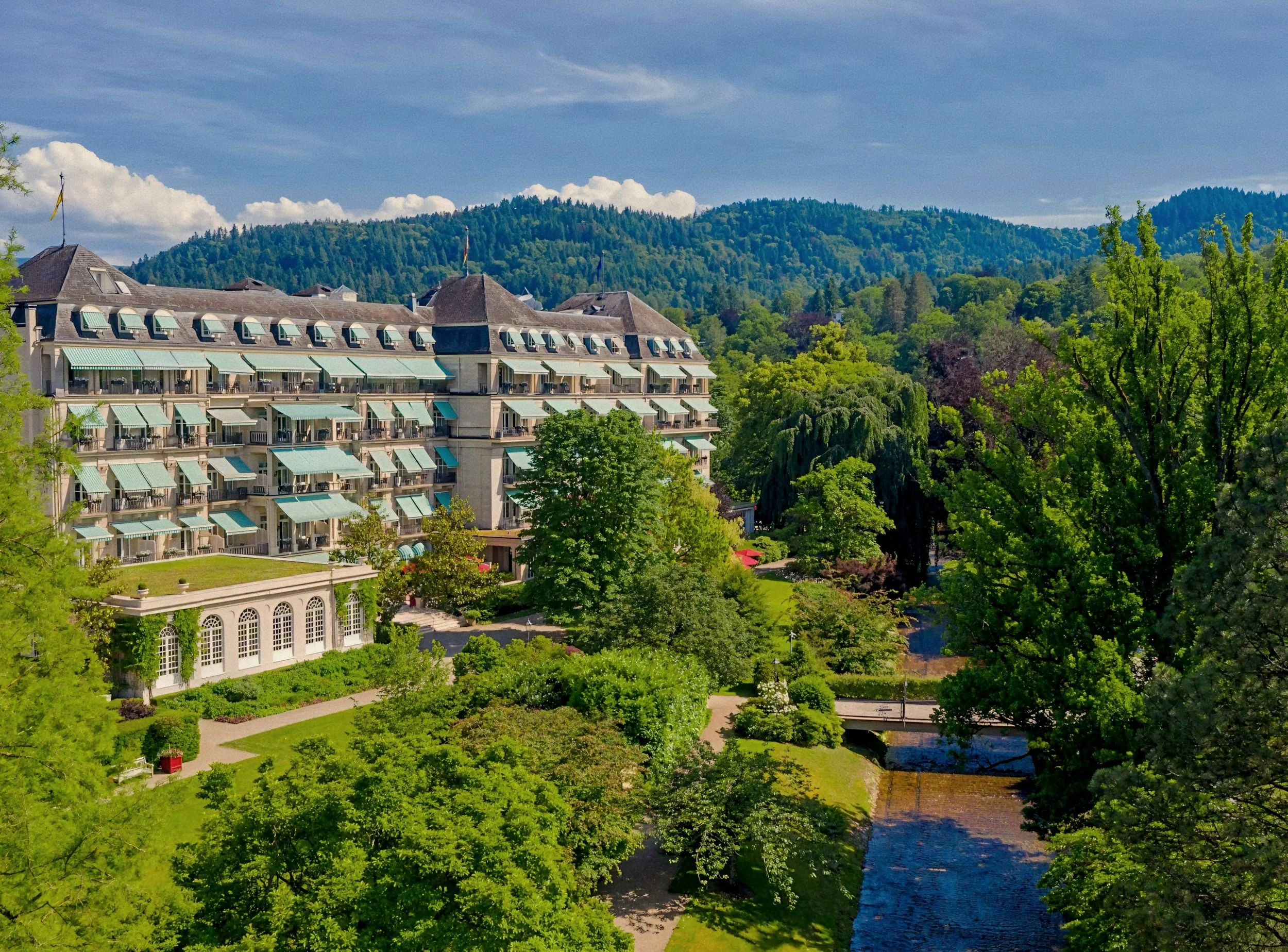 Grand estate facade and grounds at Brenners Park-Hotel & Spa, Lichtentaler Allee, Baden-Baden, Germany.