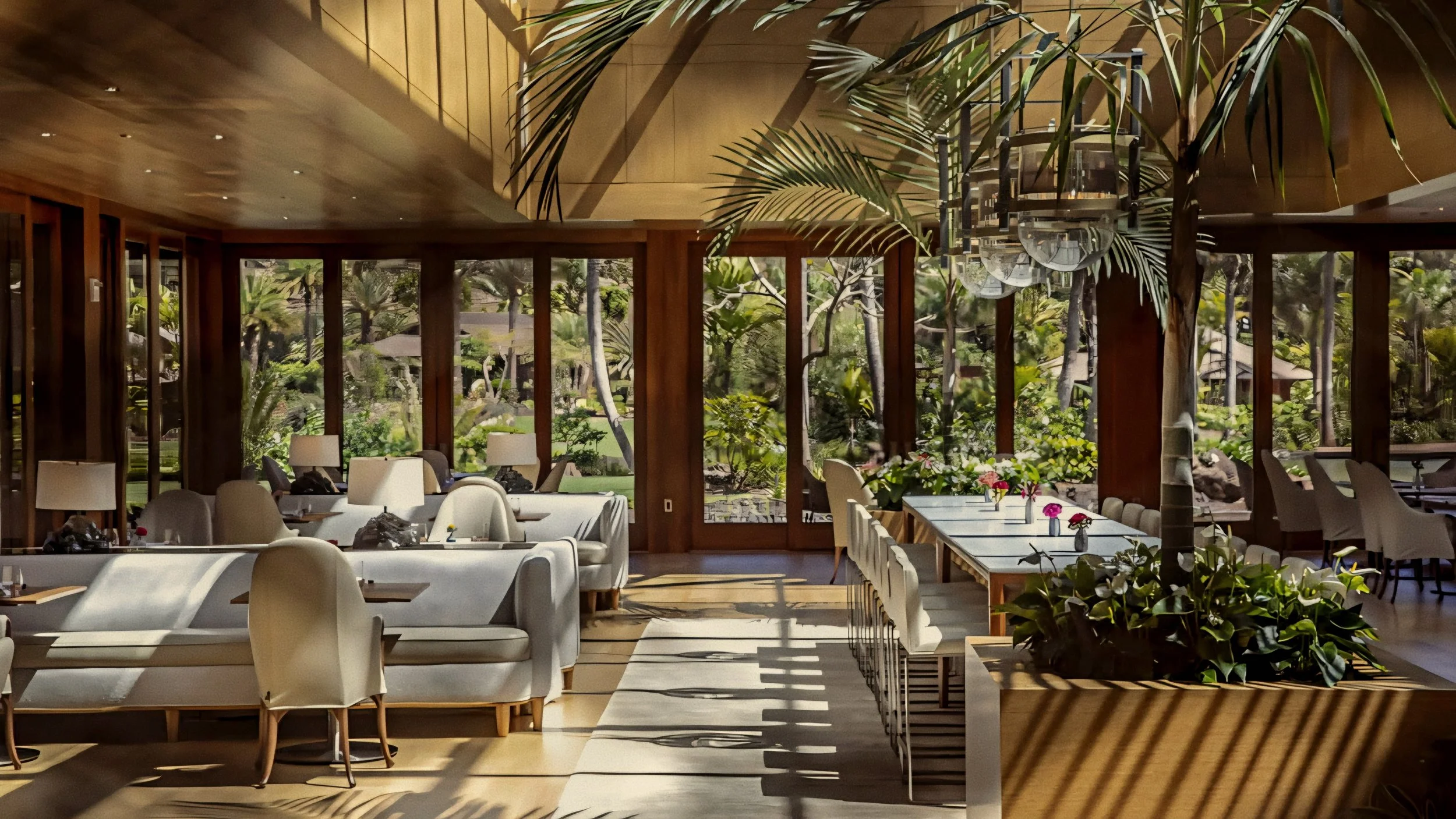 Glazed timber conservatory at Sensei by Nobu Sensei Lanai, A Four Seasons Resort, is a luxury wellness and spa retreat in Kōʻele, Hawaii.