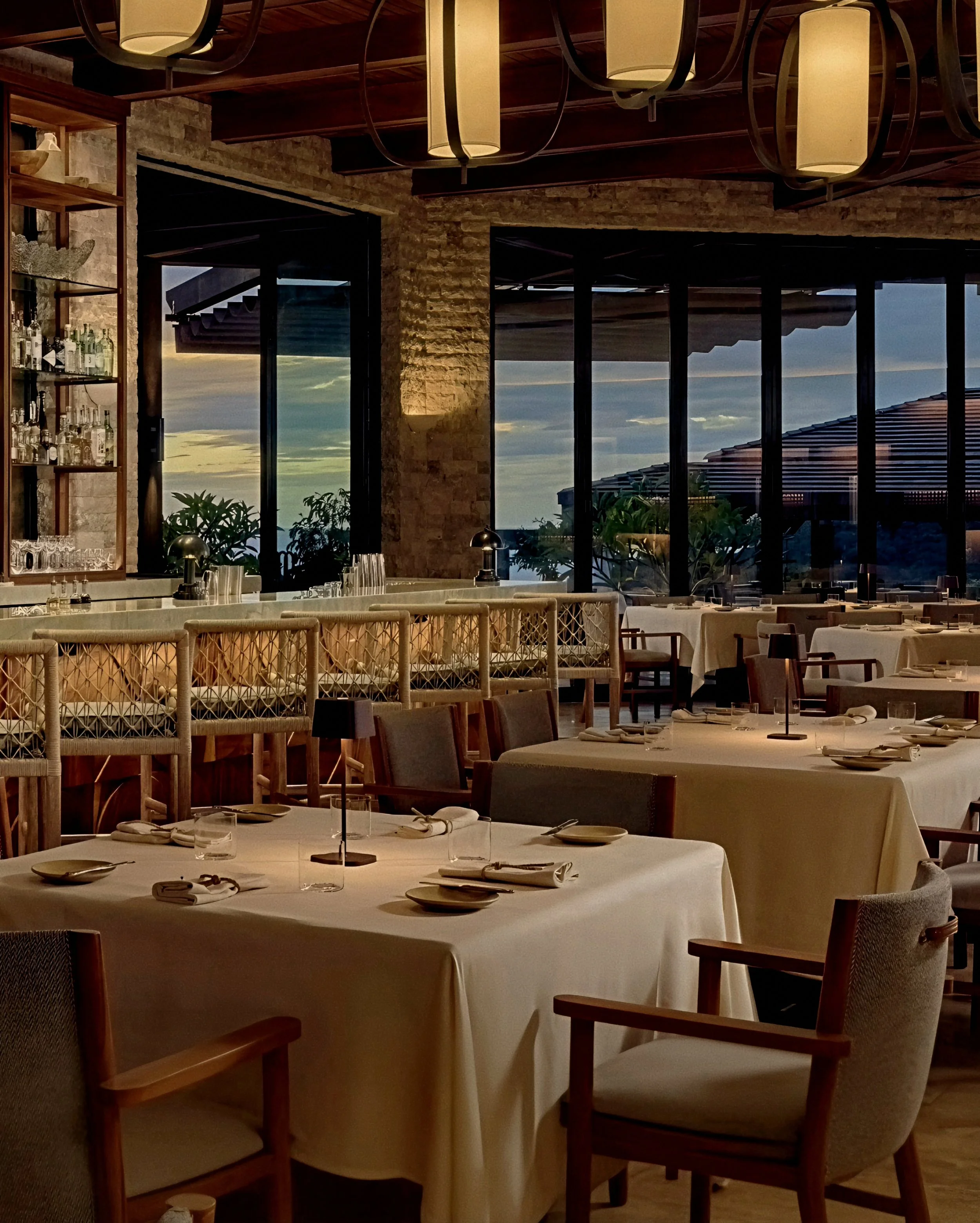 Oceanfront dining and stone salon at Puna Resturant Nekajui, Peninsula Papagayo, a Ritz-Carlton Reserve Costa Rica