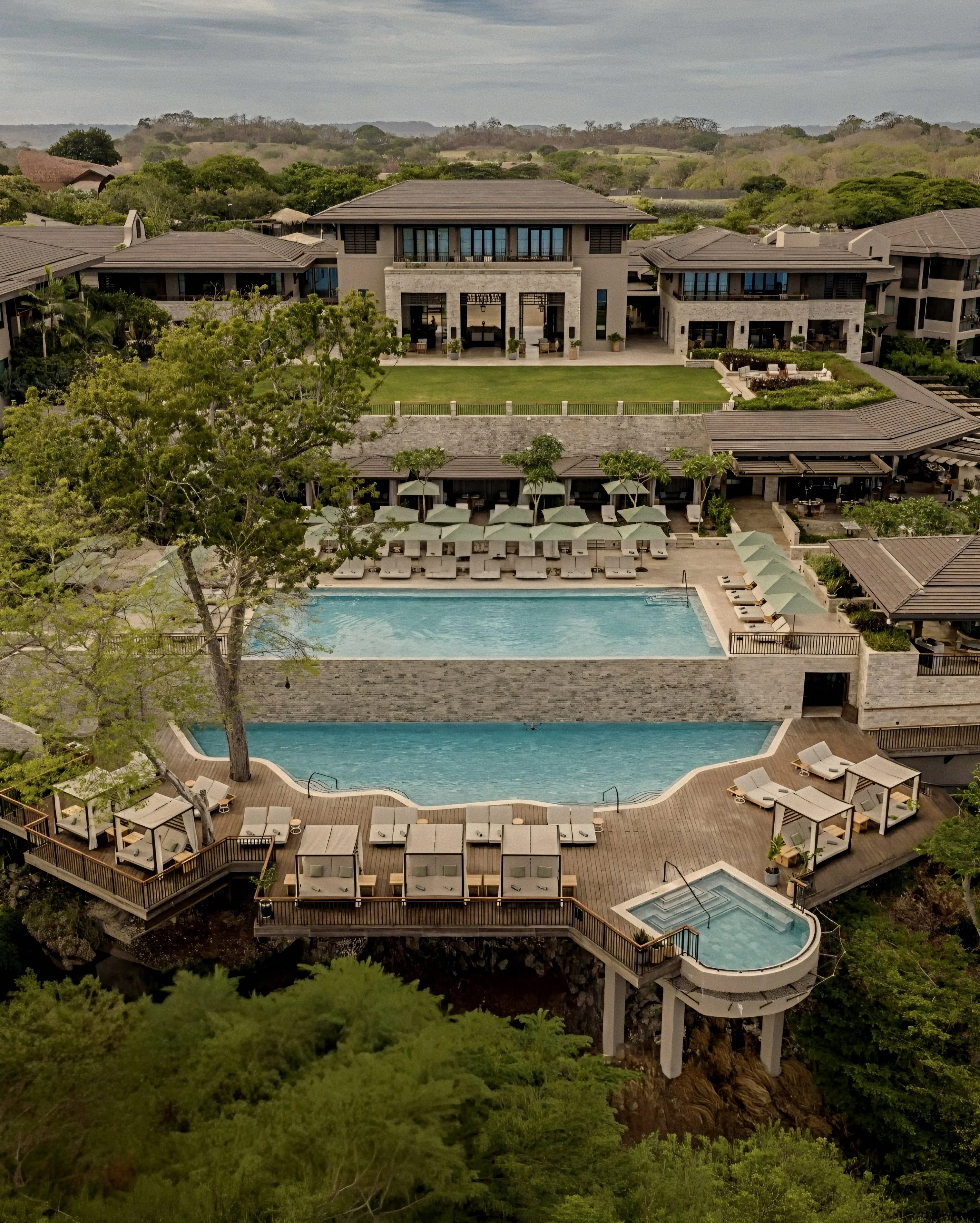 Aerial coastal architecture and cliffside at Nekajui, Peninsula Papagayo, a Ritz-Carlton Reserve Costa Rica