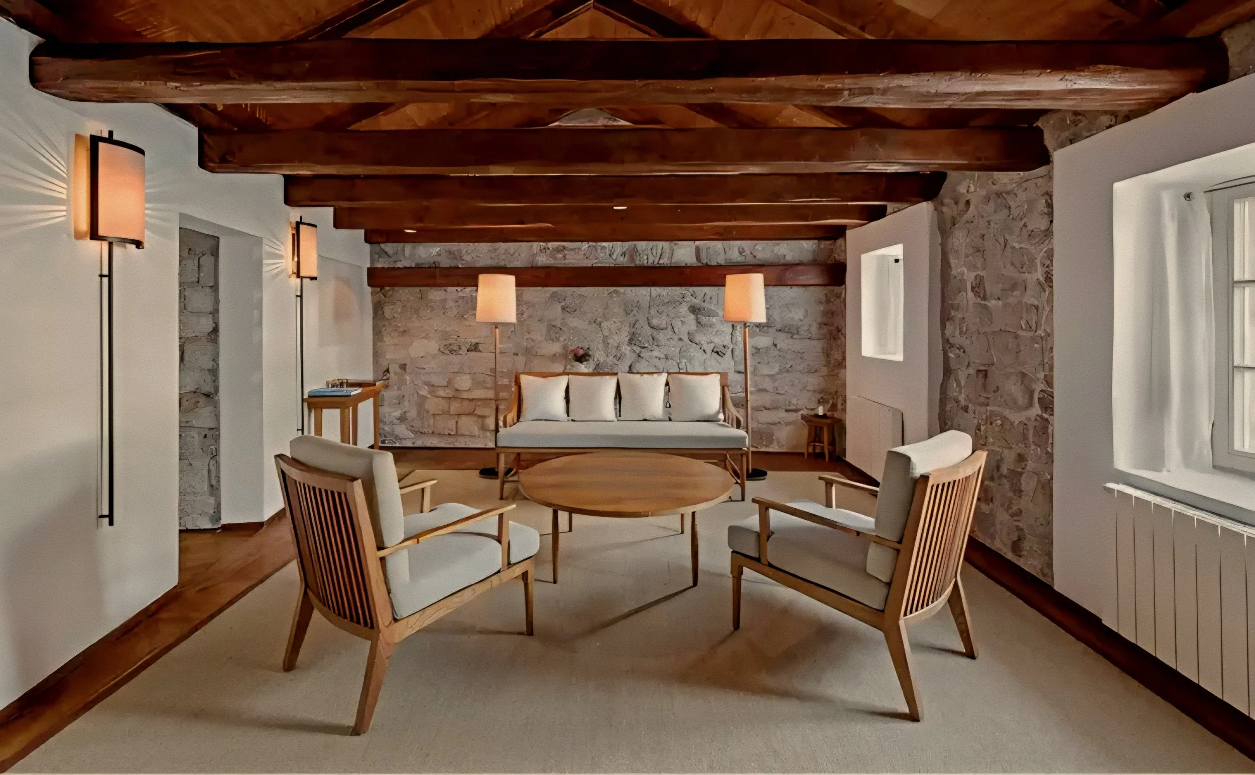 Exposed ceiling beams and whitewashed stonework Aman Sveti Stefan Luxury Resort in Montenegro.