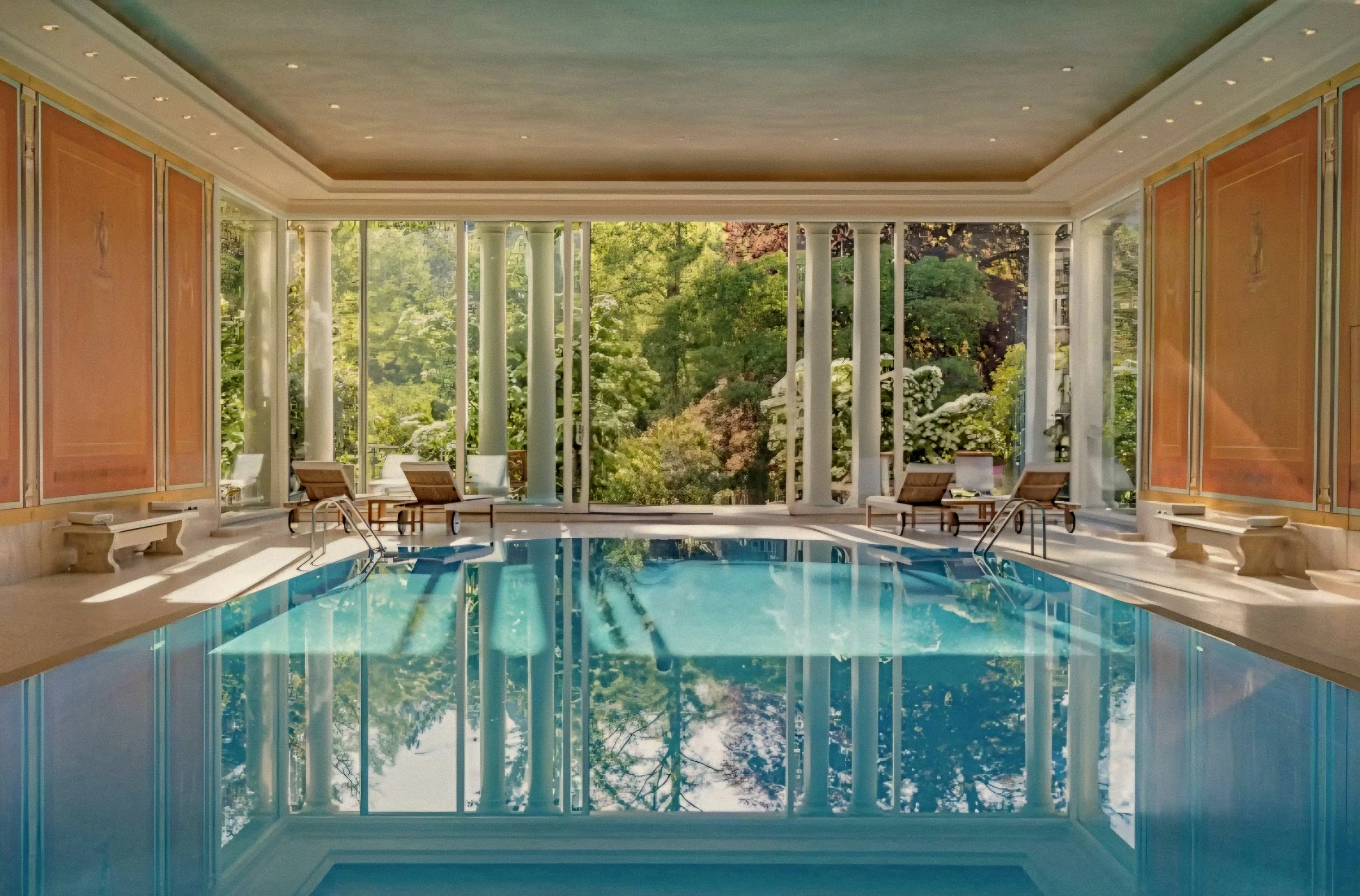 Classical indoor Roman bath pool at Brenners Park-Hotel & Spa, Lichtentaler Allee, Baden-Baden, Germany.