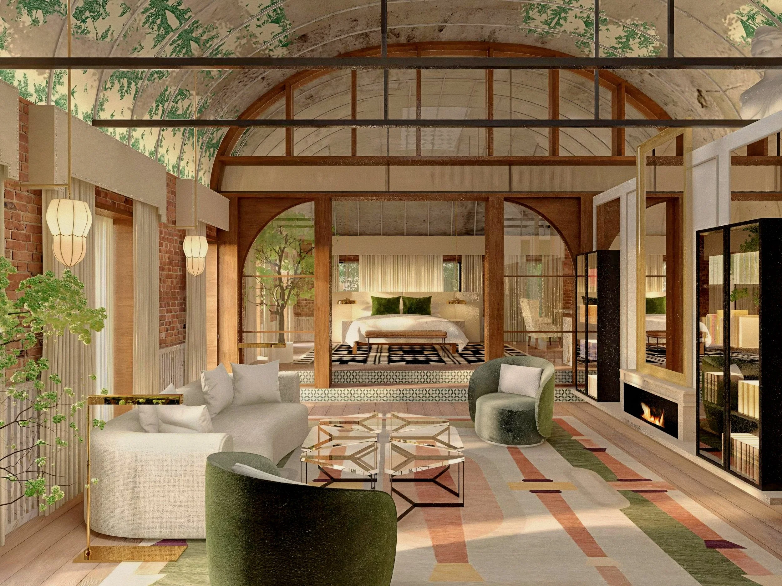 Architectural arched living suite with bespoke timber joinery and luxury tailored neutrals at Aliée Istanbul on the Bosphorus.