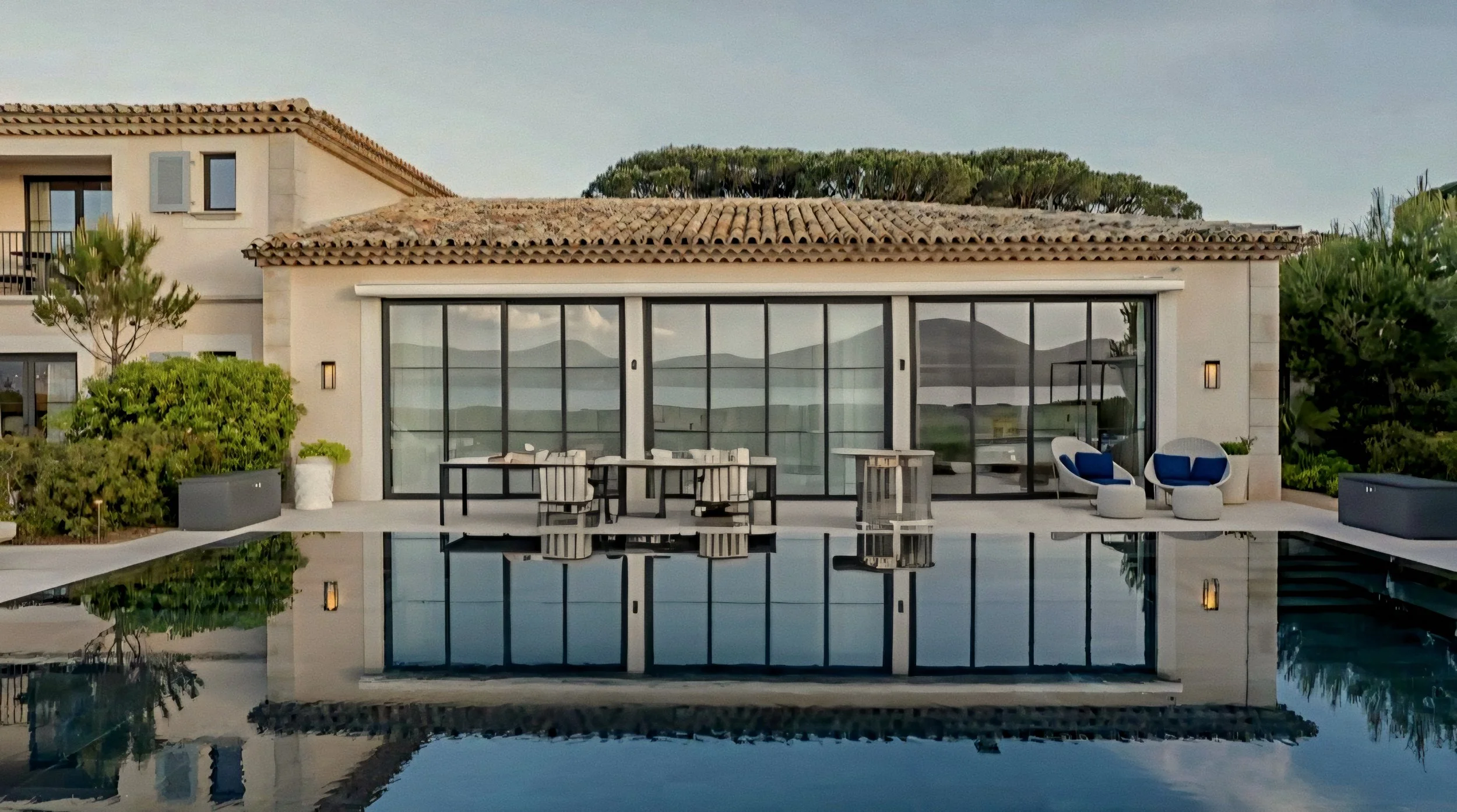 Private villa riviera exterior and pool at Cheval Blanc St-Tropez luxury hotel, french Riviera, France.