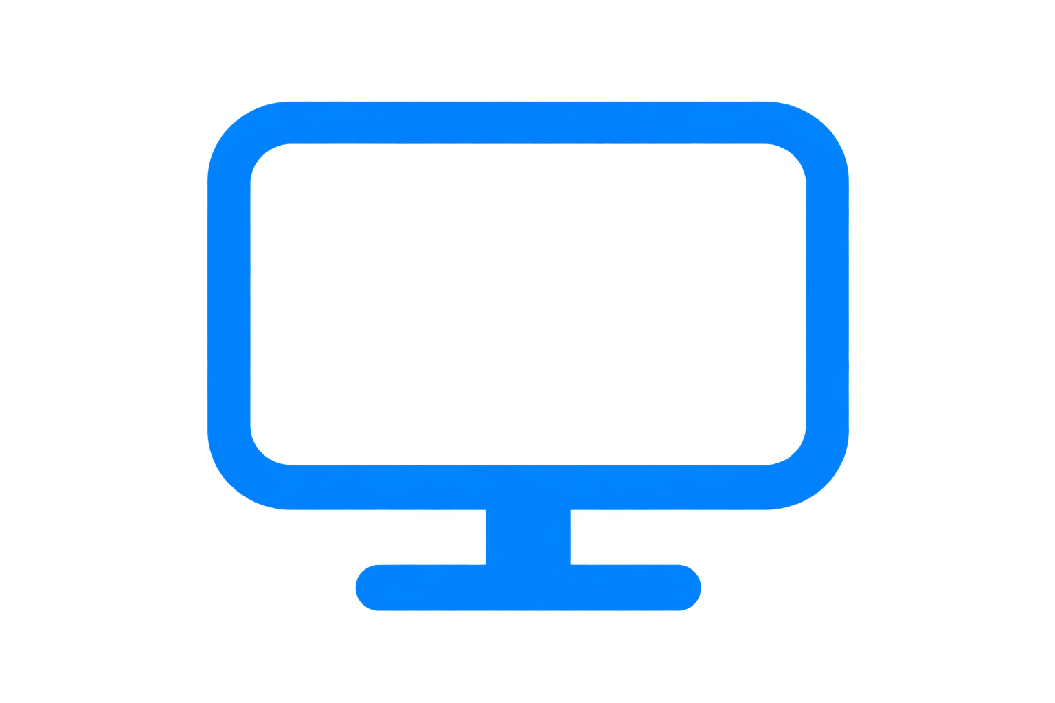 A stylized, abstract illustration of a computer monitor in shades of blue with a rounded rectangular shape and a speaker or base at the bottom.