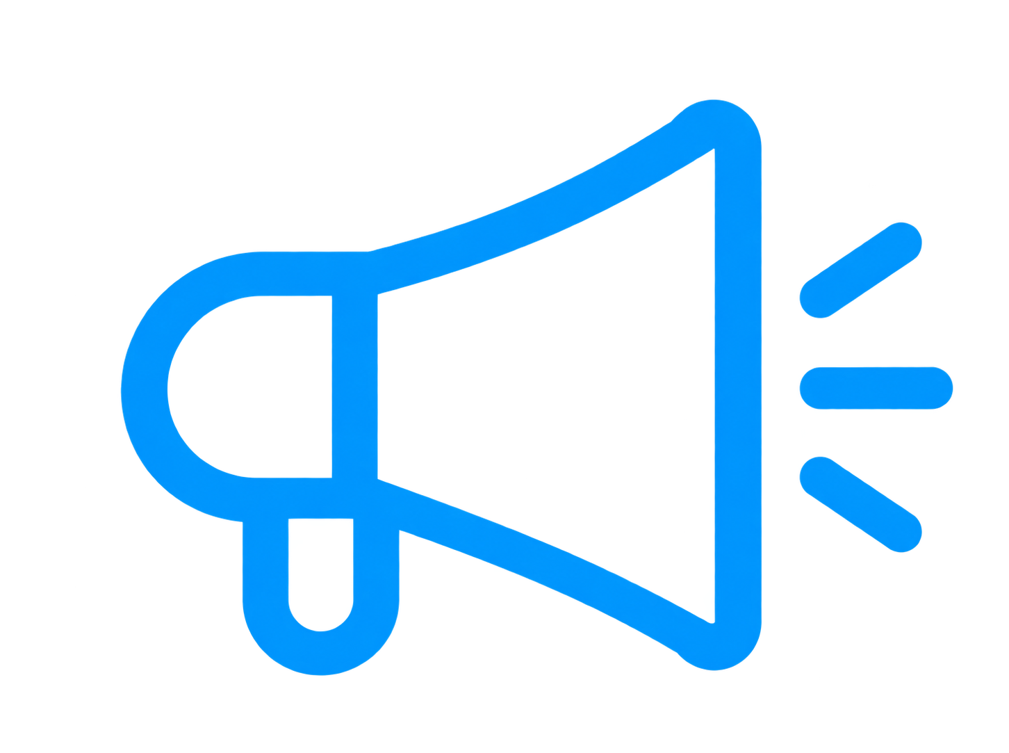 Blue outline of a loudspeaker icon with sound waves emanating from it.