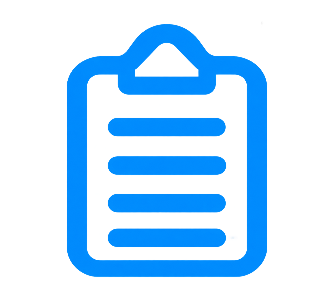 Blue icon of a clipboard with document lines on it