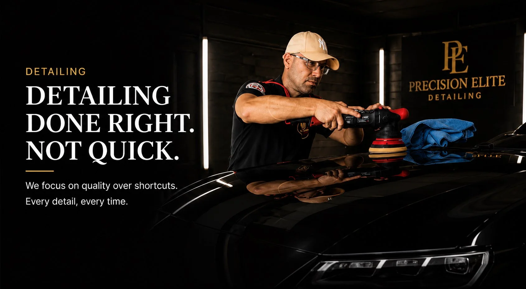 Professional car detailing by Precision Elite Detailing in Greystanes, applying paint correction to a luxury vehicle.”