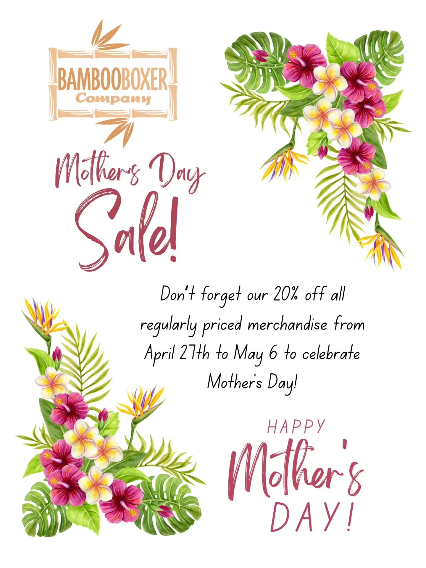 It's time to shop til you drop! Shop our Mother's Day sale! Link in bio. 
.
.
.
.
#bambooboxerco #sale #shoplocal ##smallbusiness