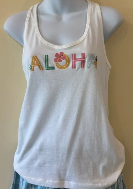 Wahine ALOHA white tank tee