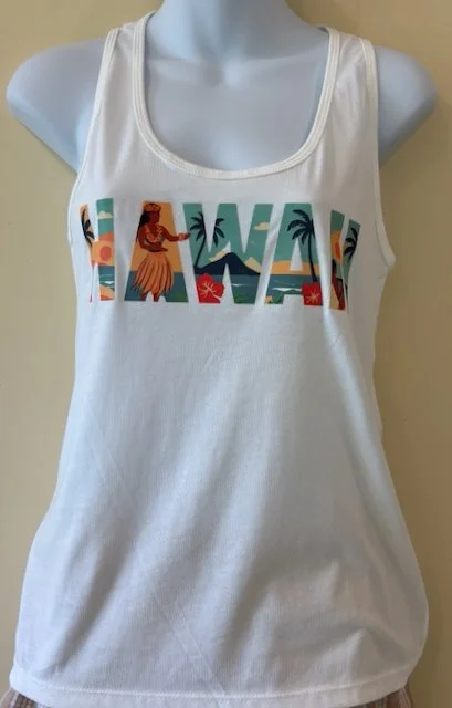 Wahine Hula HAWAII white tank