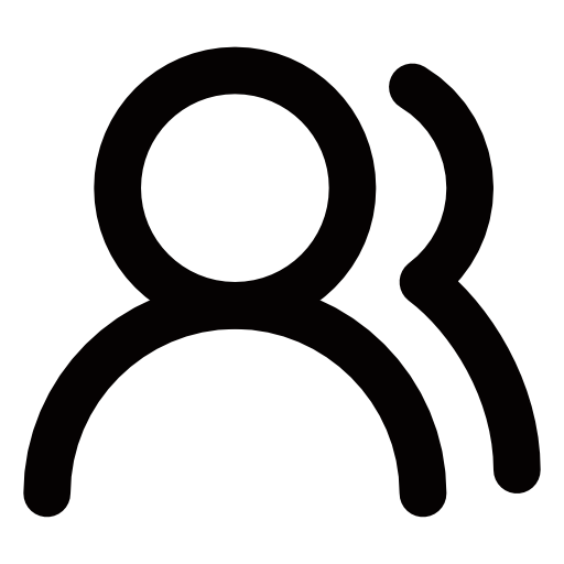 Ein stilisiertes schwarzes Icon eines Menschen auf weißem Hintergrund.