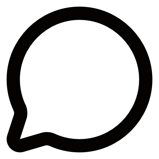 Ein schwarzes, leeres Speech-Bubble-Icon auf hellem Hintergrund.