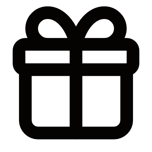 Schwarz-weiß-Symbol eines Geschenkbox mit Schleife.