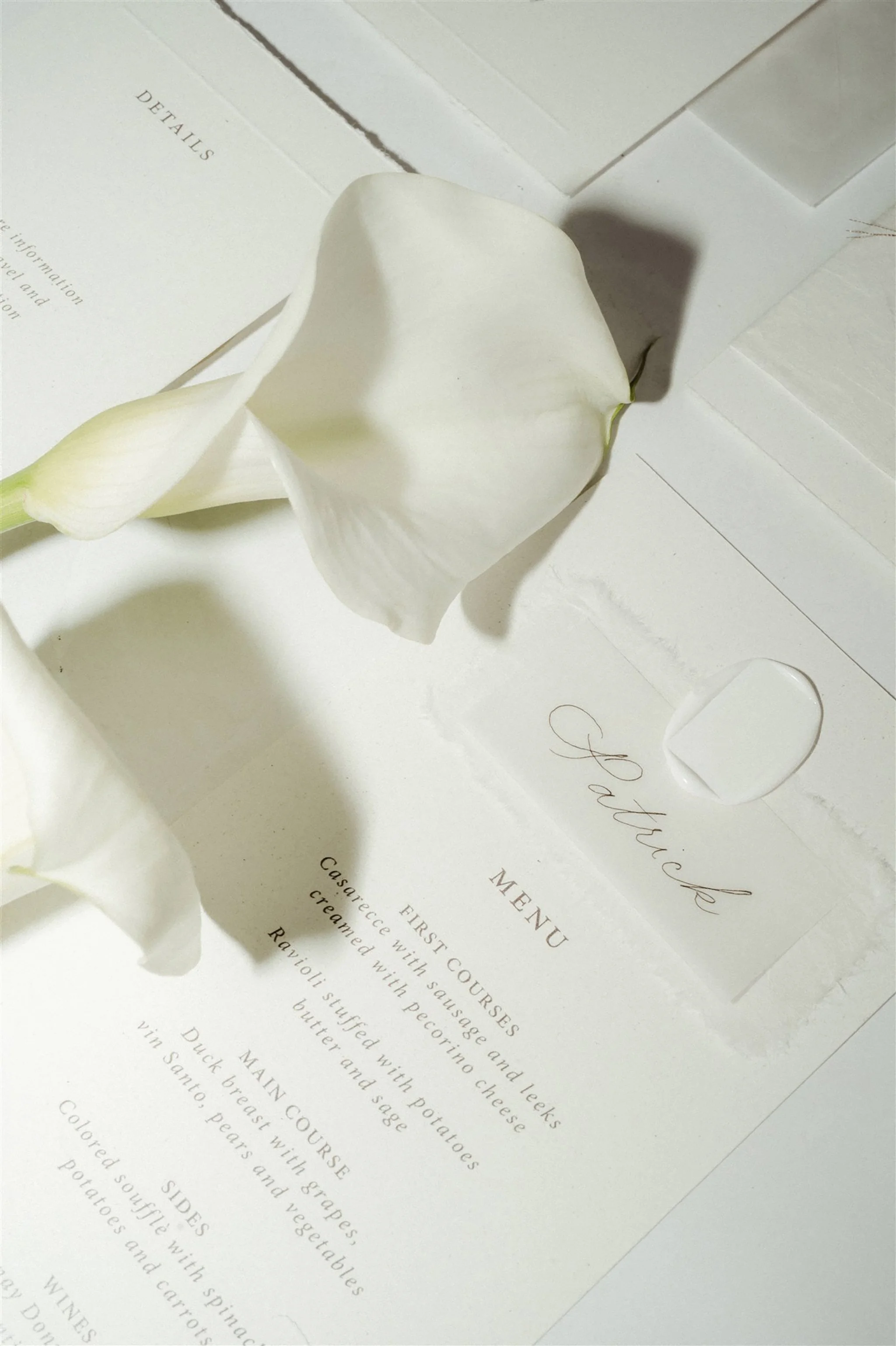 Menu di matrimonio carta di riso e ceralacca in stile classico