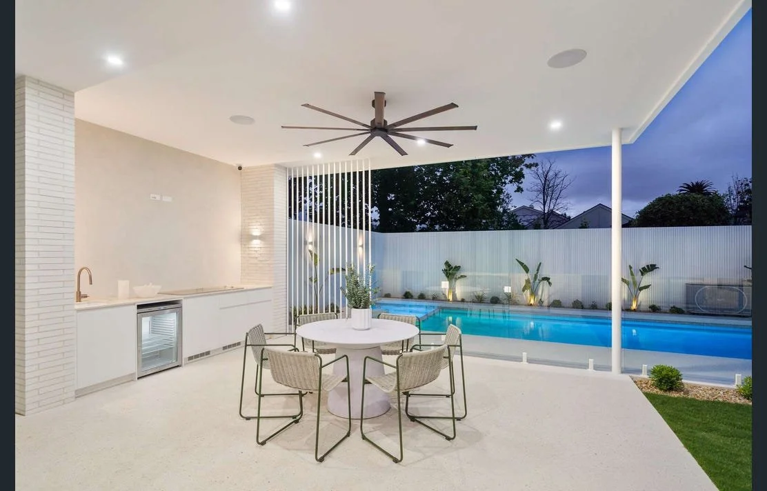 Outdoor patio alfresco area lighting.