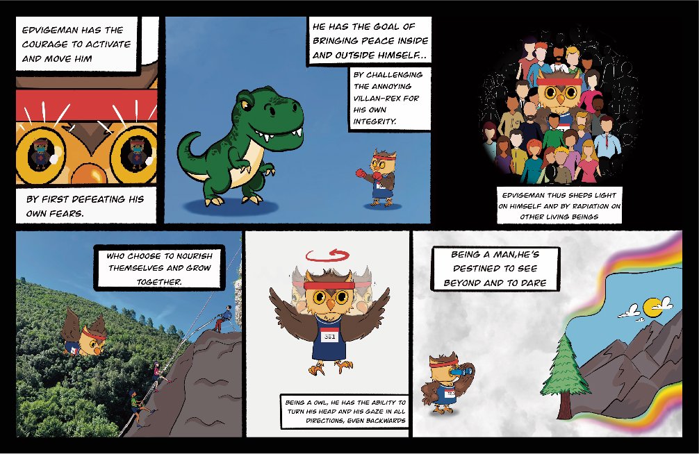Una striscia di fumetti con vari personaggi animali che riflettono sulla natura umana e la crescita personale, mostrando momenti di introspezione e avventura in paesaggi naturali.