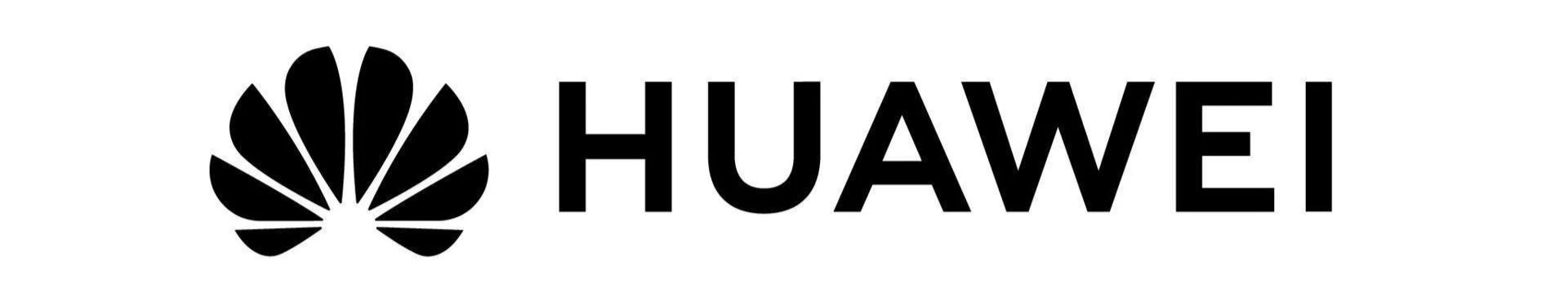 Huawei logo with a black stylized flower emblem and the word "HUAWEI" in black capital letters.